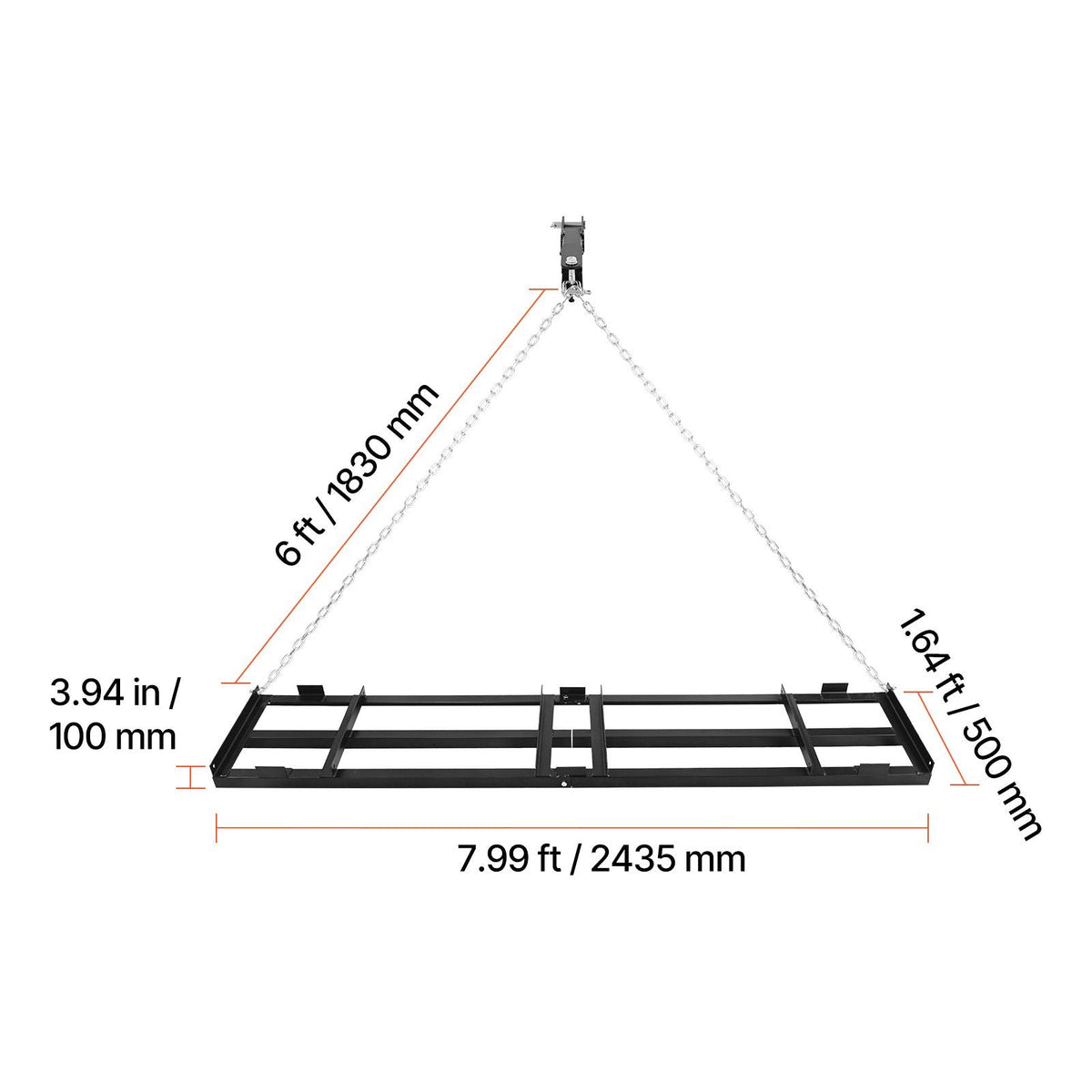 Drag Harrow, 96 x 20 in, Tow-Behind Driveway Grader with Adjustable Width & 50lbs Load Capacity, Heavy Duty Lawn Leveling Rake, Galvanized Steel Gravel Driveway Drag, Fits ATVs UTVs Tractors