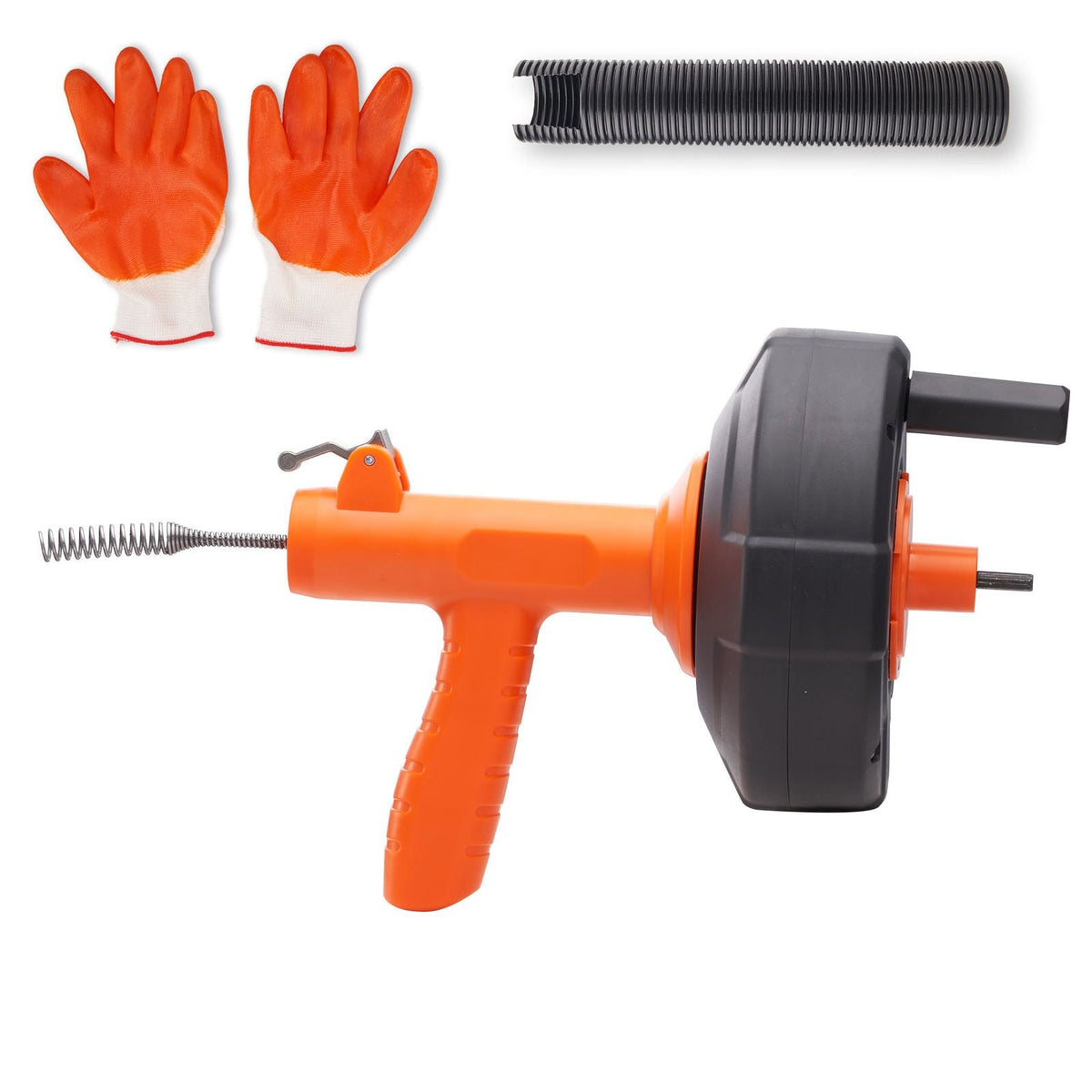 Drain Auger 25Ft, Plumbing Snake Auto Feed, Plumbers Snake with Drill Attachment, Pipe Snake Drain Clog Remover for Kitchen Bathroom Shower Sink with Protective Hose and Gloves