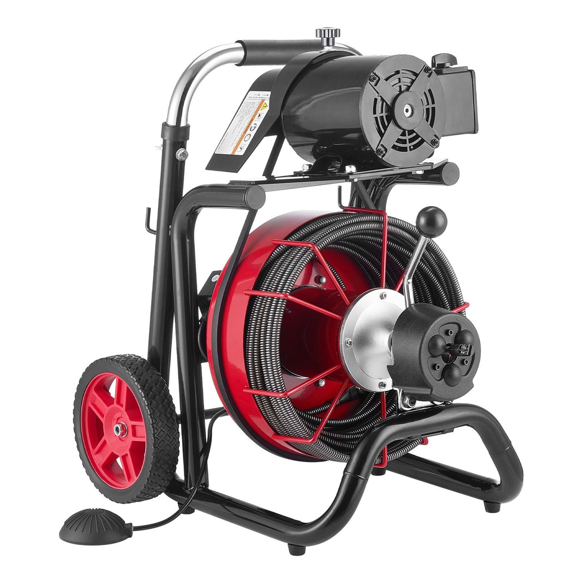 Drain Cleaner Machine 100 FT x 1/2 Inch, Auto Feed Sewer Snake Auger on Wheels - with 8 Cutters & Air-Activated Foot Switch for 2" to 6" Pipes