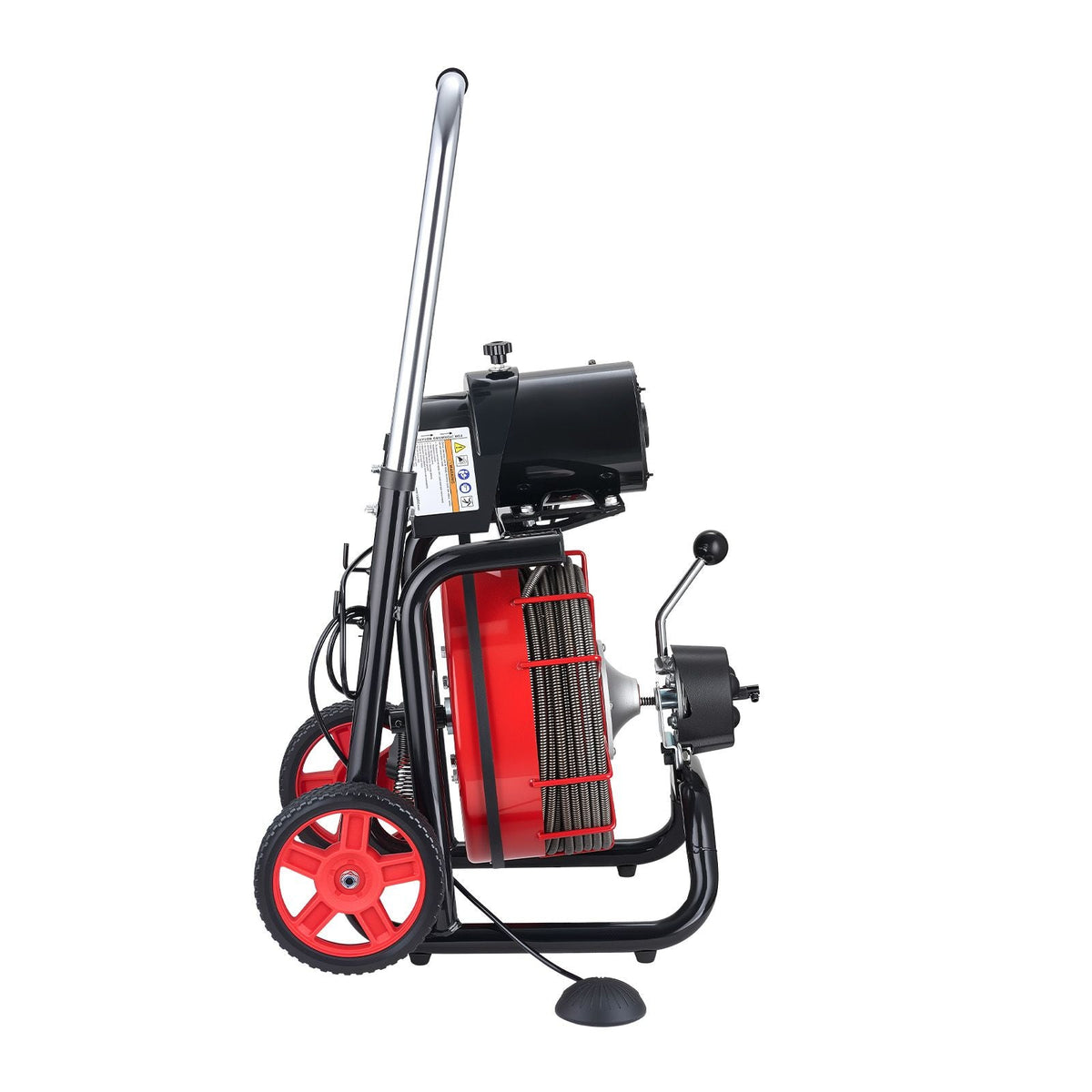 Drain Cleaner Machine 100 FT x 1/2 Inch, Auto Feed Sewer Snake Auger on Wheels - with 8 Cutters & Air-Activated Foot Switch for 2" to 6" Pipes