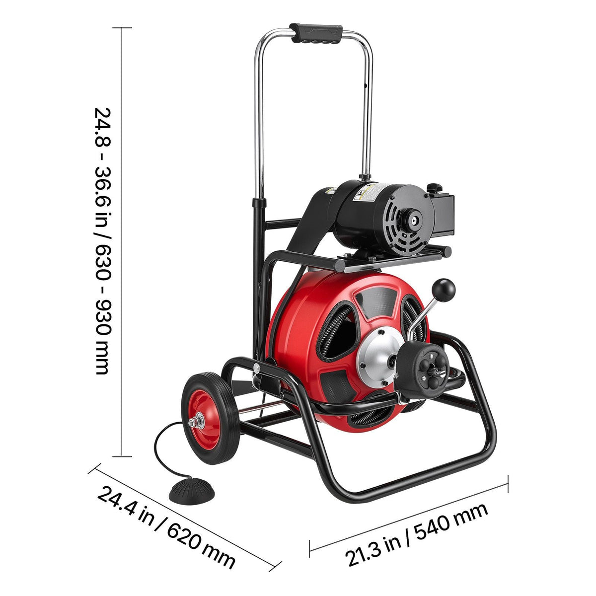 Drain Cleaner Machine 100 FT x 1/2 Inch, Auto Feed Sewer Snake Auger, Portable Drain Cleaning Machine with Climbing Wheels, Adjustable Drum, 8 Cutters & Foot Switch for 2" to 6" Pipes
