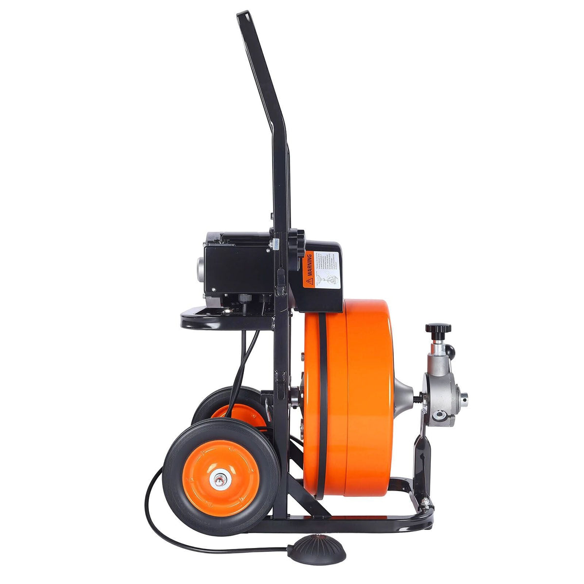 Drain Cleaner Machine 100 FT x 1/2 Inch, Sewer Auger Auto Feed with 4 Cutter & Air-activated Foot Switch for 1" to 4" Pipes, Orange, Black