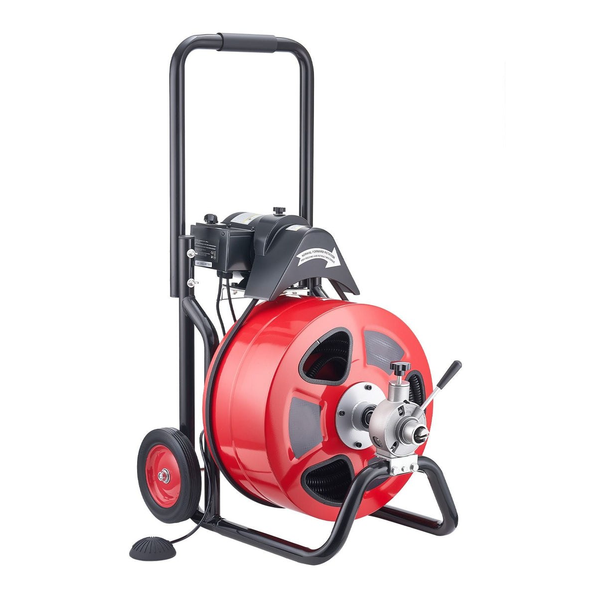 Drain Cleaner Machine 100 FT x 3/4 Inch, Auto Feed Sewer Snake Auger on Wheels, Portable Drain Cleaning Machine with 4 Cutters & Air-activated Foot Switch for 4" to 8" Pipes