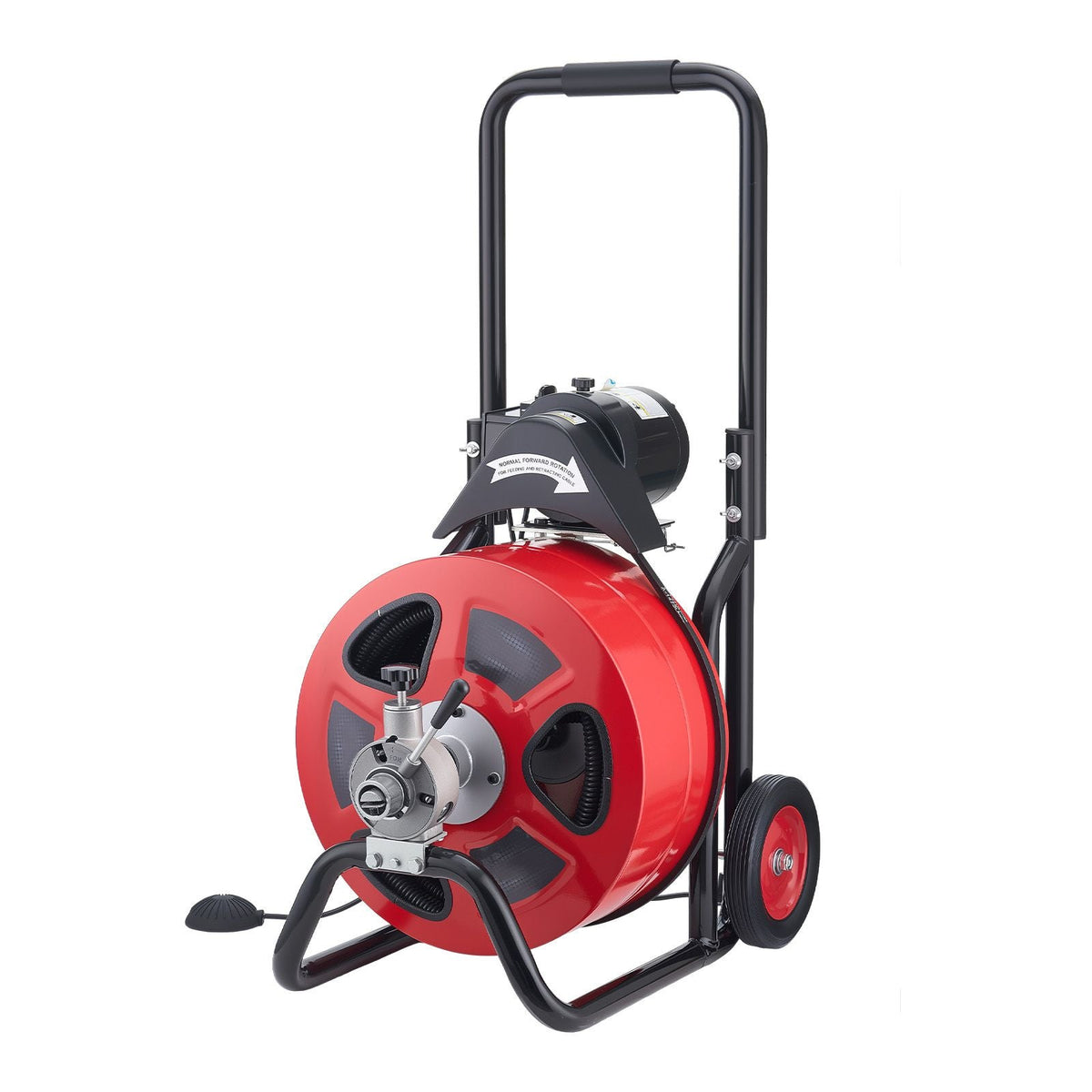 Drain Cleaner Machine 100 FT x 3/4 Inch, Auto Feed Sewer Snake Auger on Wheels, Portable Drain Cleaning Machine with 4 Cutters & Air-activated Foot Switch for 4" to 8" Pipes