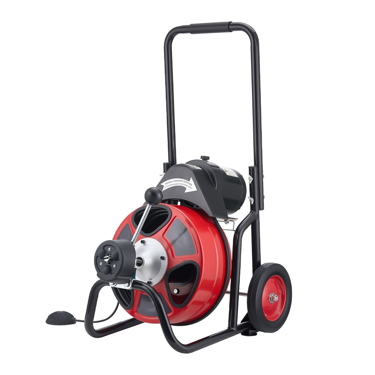 Drain Cleaner Machine 100 FT x 3/8 Inch, Auto Feed Sewer Snake Auger on Wheels, Portable Drain Cleaning Machine with 4 Cutters & Air-activated Foot Switch for 2" to 4" Pipes