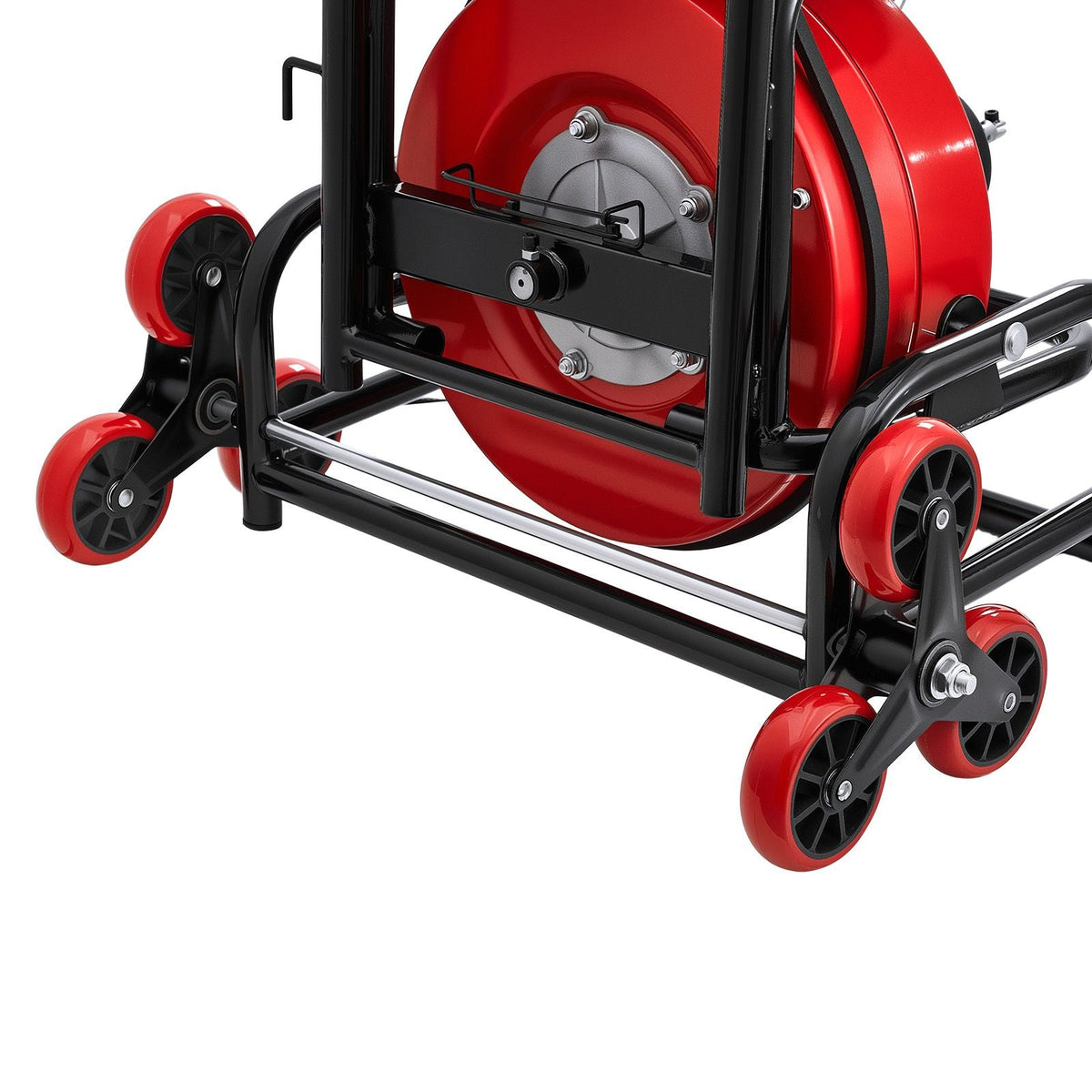 Drain Cleaner Machine 100 FT x 3/8 Inch, Auto Feed Sewer Snake Auger, Portable Drain Cleaning Machine with Climbing Wheels, Adjustable Drum, 8 Cutters & Foot Switch for 2" to 4" Pipes