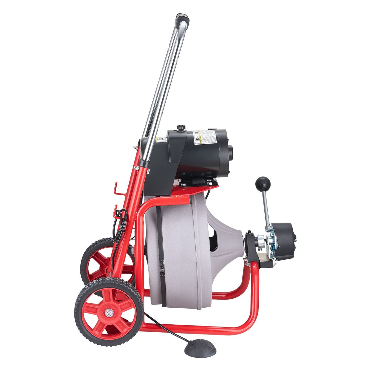 Drain Cleaner Machine 100 FT x 3/8 Inch, Auto Feed Sewer Snake Drain Auger on Wheels, Portable Drain Cleaning Machine with 8 Cutters & Air-Activated Foot Switch for 2" to 4" Pipes