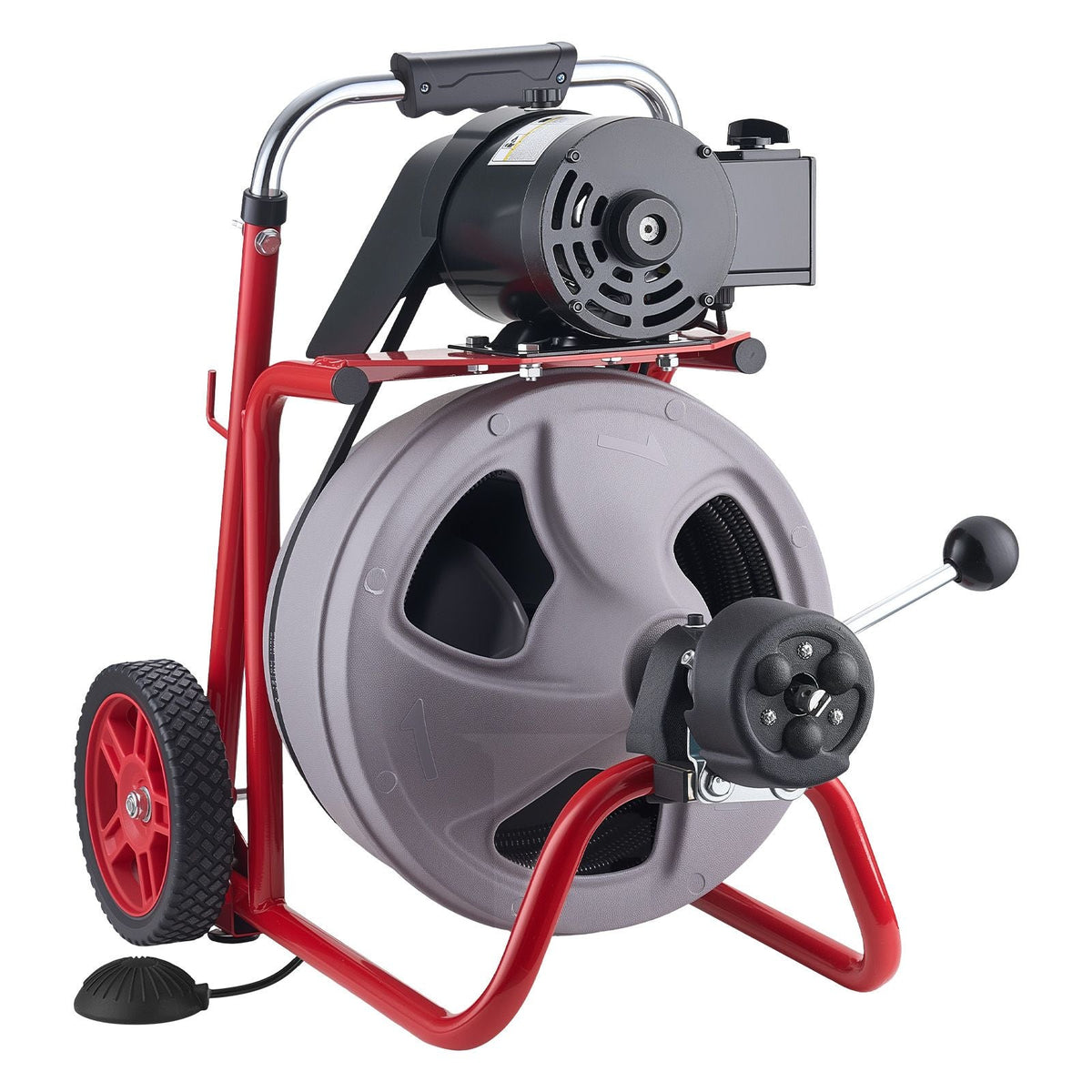 Drain Cleaner Machine 100 FT x 3/8 Inch, Auto Feed Sewer Snake Drain Auger on Wheels, Portable Drain Cleaning Machine with 8 Cutters & Air-Activated Foot Switch for 2" to 4" Pipes