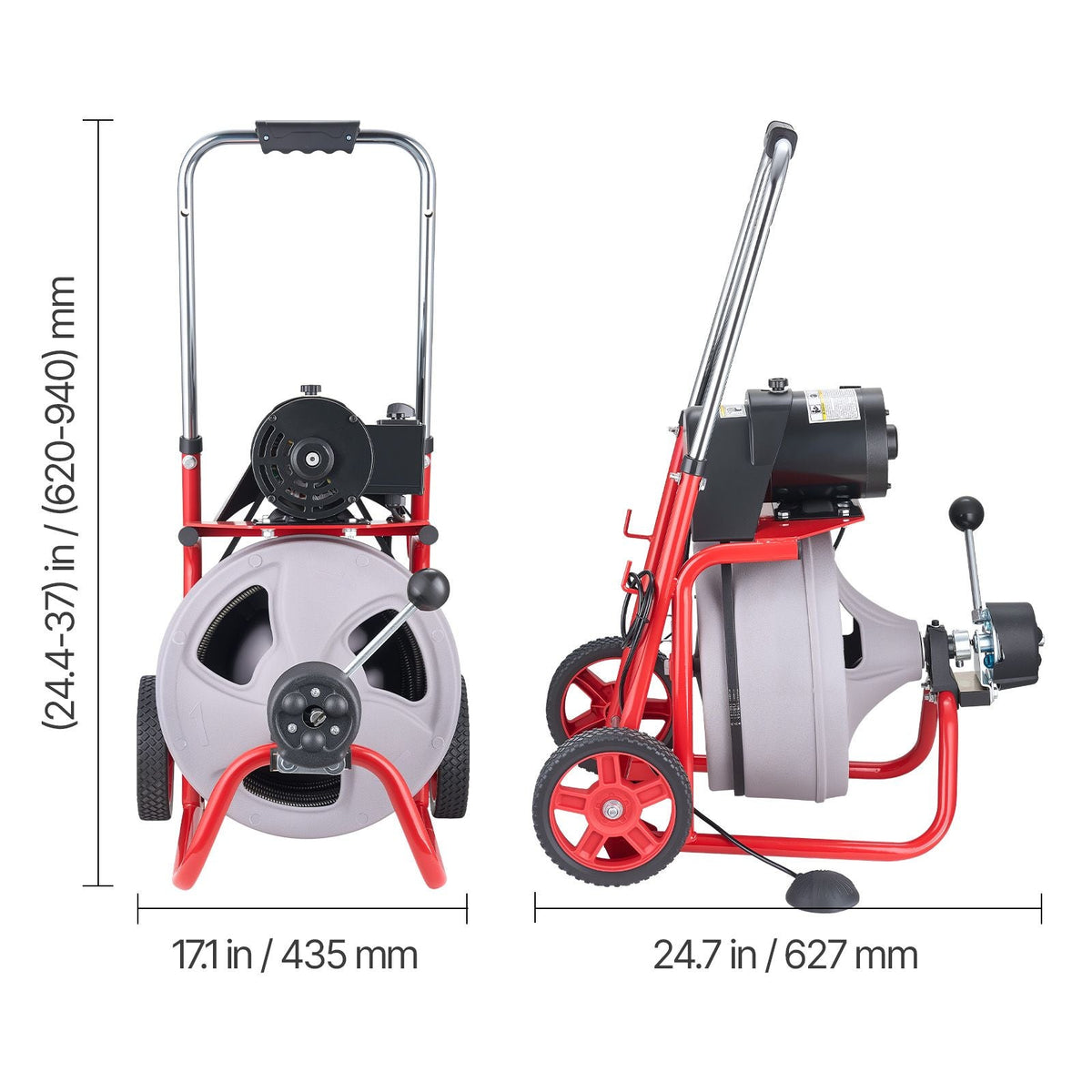 Drain Cleaner Machine 100 FT x 3/8 Inch, Auto Feed Sewer Snake Drain Auger on Wheels, Portable Drain Cleaning Machine with 8 Cutters & Air-Activated Foot Switch for 2" to 4" Pipes