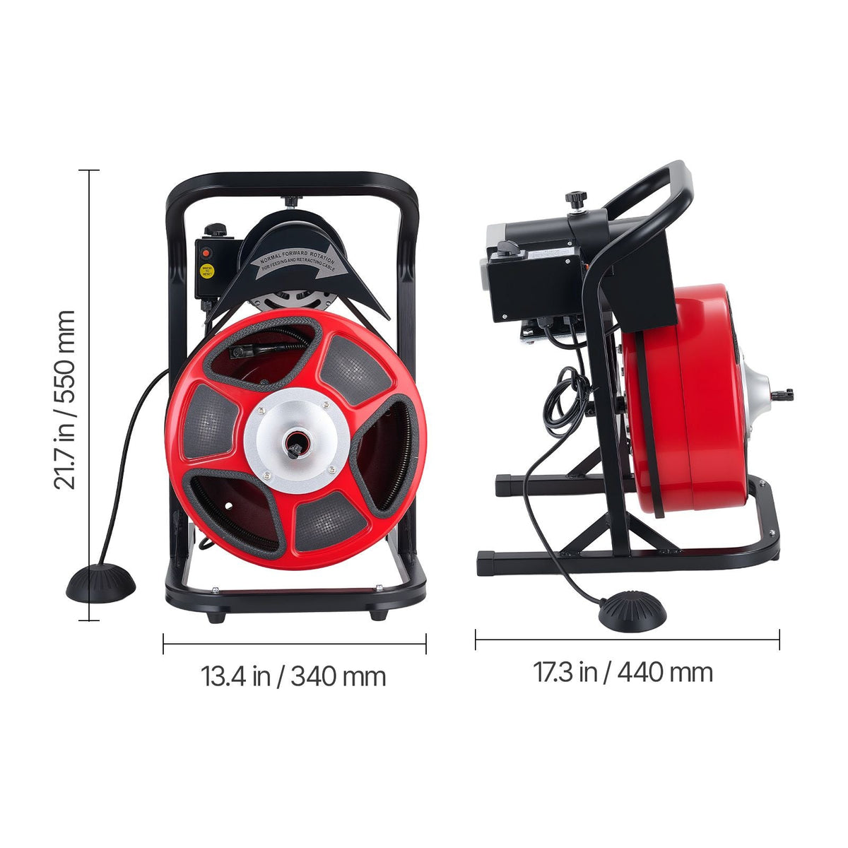 Drain Cleaner Machine 50 FT x 1/2 Inch, Manual Feed Sewer Snake Auger with 4 Cutters & Air-Activated Foot Switch for 2" to 6" Pipes