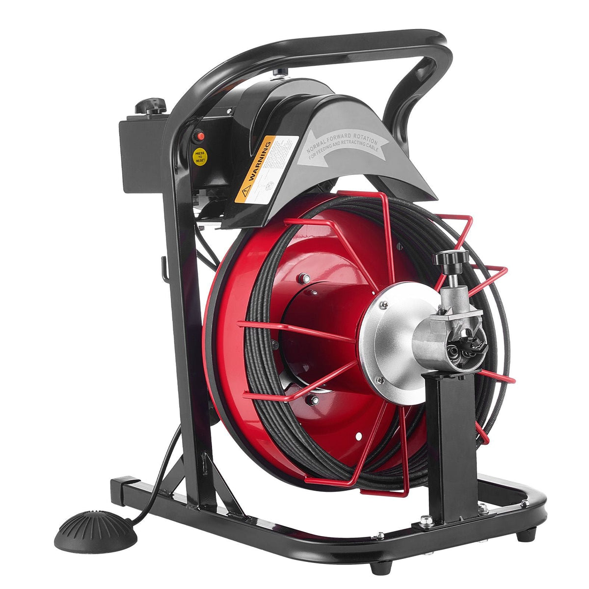 Drain Cleaner Machine 50 FT x 5/16 Inch, Auto Feed Sewer Snake Auger with 4 Cutters & Air-Activated Foot Switch for 2" to 4" Pipes