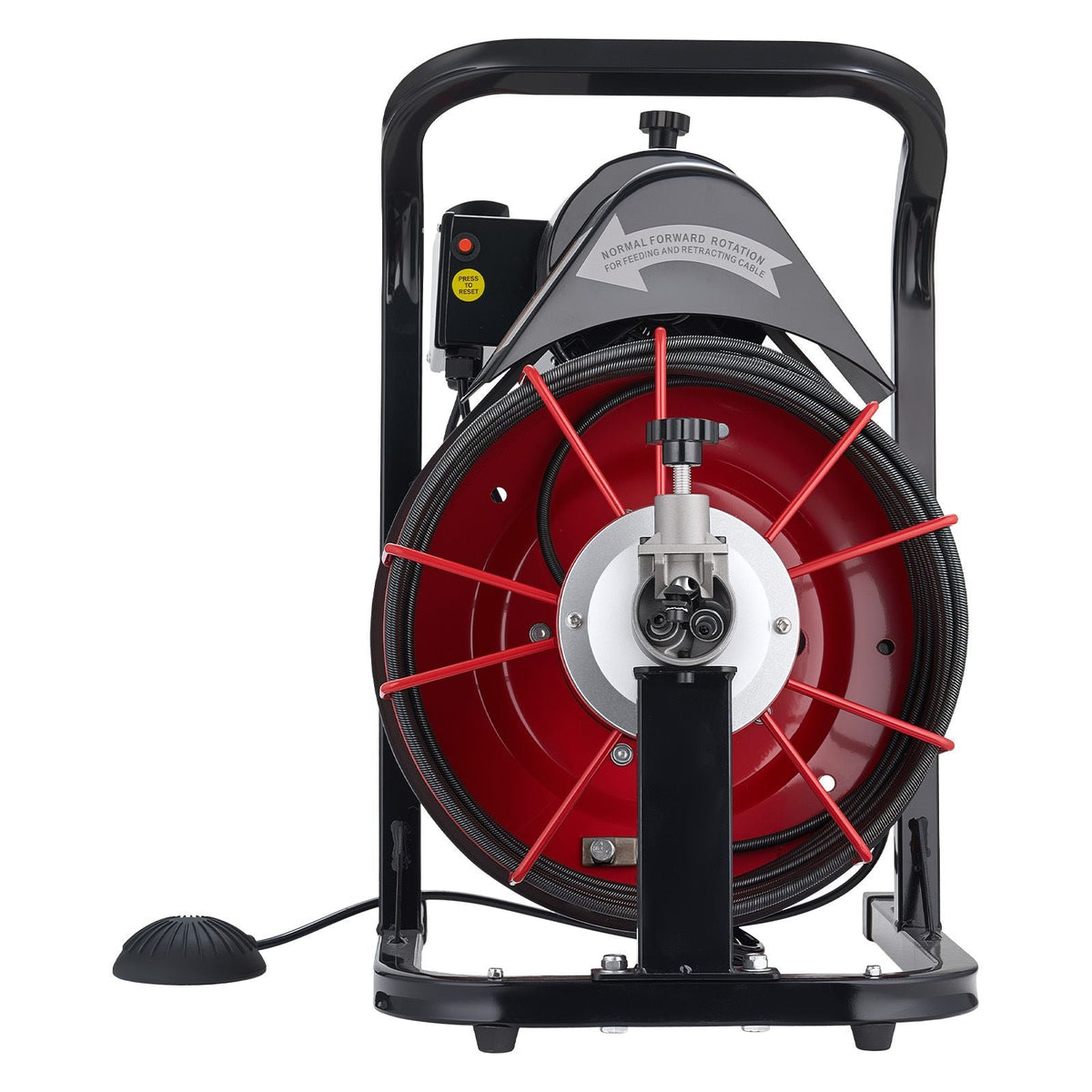 Drain Cleaner Machine 50 FT x 5/16 Inch, Auto Feed Sewer Snake Auger with 4 Cutters & Air-Activated Foot Switch for 2" to 4" Pipes
