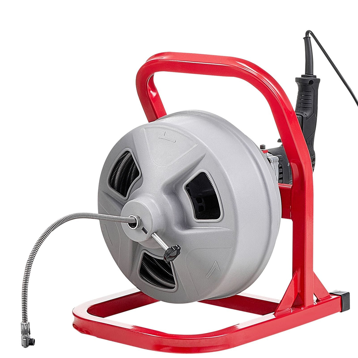 Drain Cleaner Machine 50 FT x 5/16 Inch, Sewer Snake Auger with 228RPM Electric Drill, Manual Feed Drain Cleaning Machine with 6 Cutters & Air-activated Foot Switch for 2" to 4" Pipes