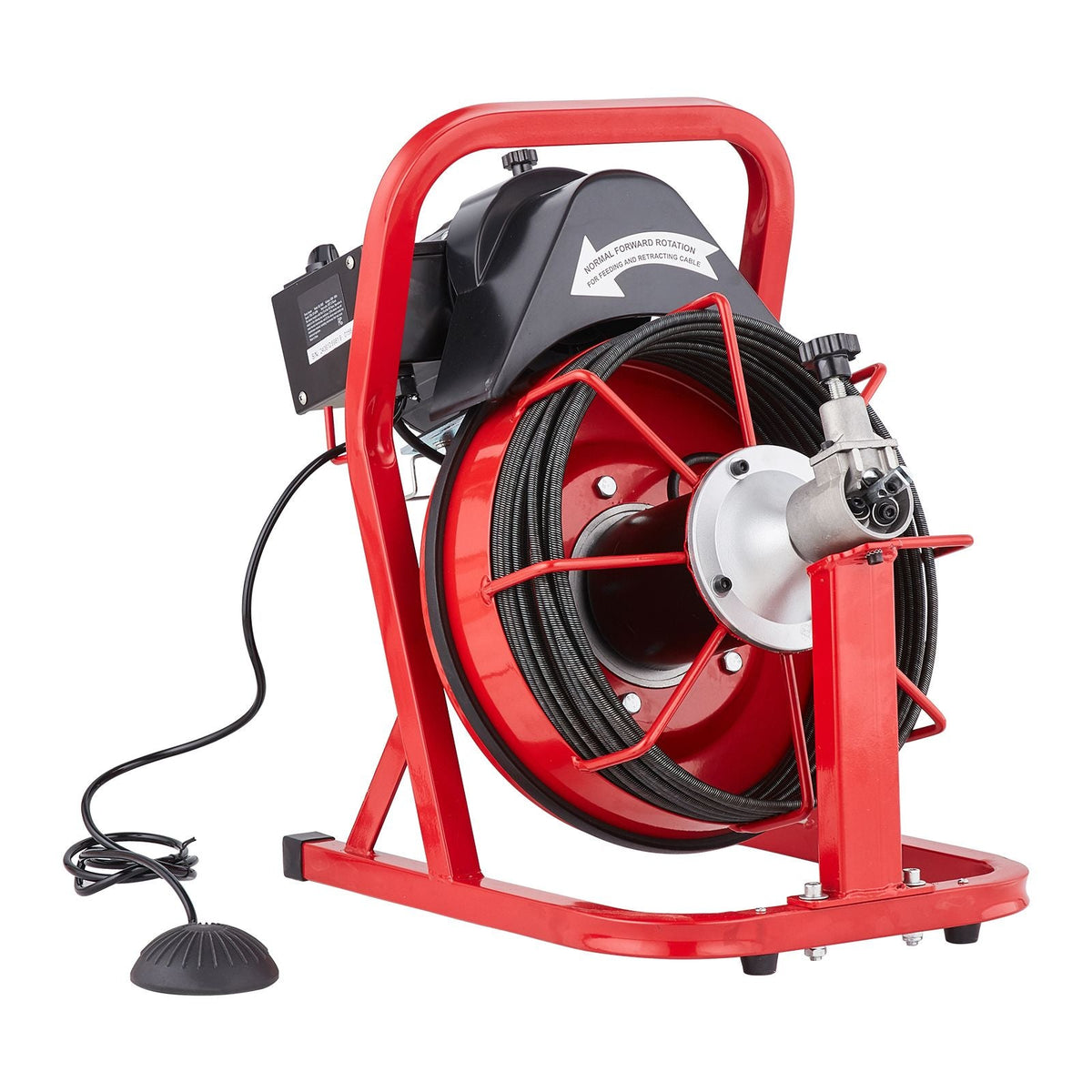 Drain Cleaner Machine 50FT x 3/10 Inch, Auto Feed Sewer Snake Auger, Electric Drain Cleaning Machine with 4 Cutters & Air-activated Foot Switch for 2" to 4" Pipes
