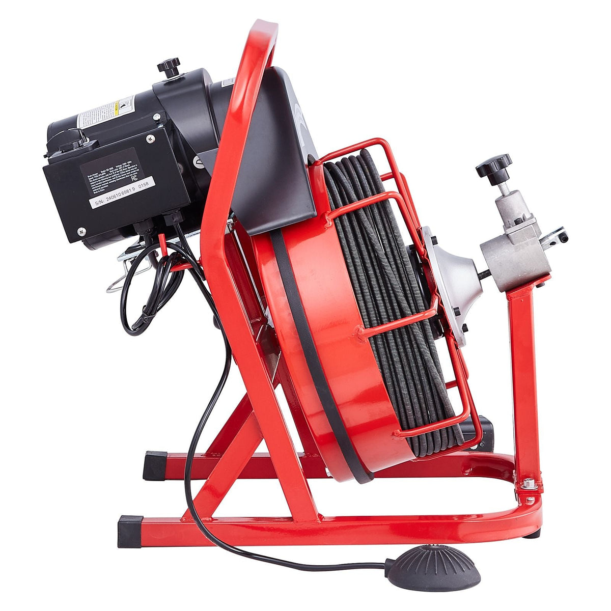 Drain Cleaner Machine 50FT x 3/10 Inch, Auto Feed Sewer Snake Auger, Electric Drain Cleaning Machine with 4 Cutters & Air-activated Foot Switch for 2" to 4" Pipes