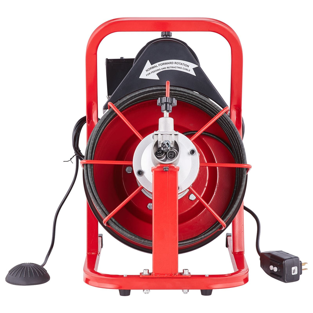 Drain Cleaner Machine 50FT x 3/10 Inch, Auto Feed Sewer Snake Auger, Electric Drain Cleaning Machine with 4 Cutters & Air-activated Foot Switch for 2" to 4" Pipes