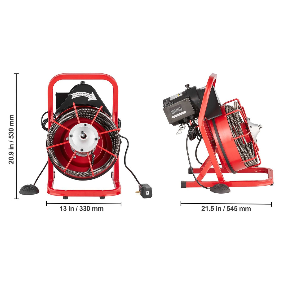 Drain Cleaner Machine 50FT x 3/8 Inch, Sewer Snake Auger Manual Feed, 250W Electric Drain Cleaning Machine with 4 Cutters & Air-activated Foot Switch for 2" to 4" Pipes