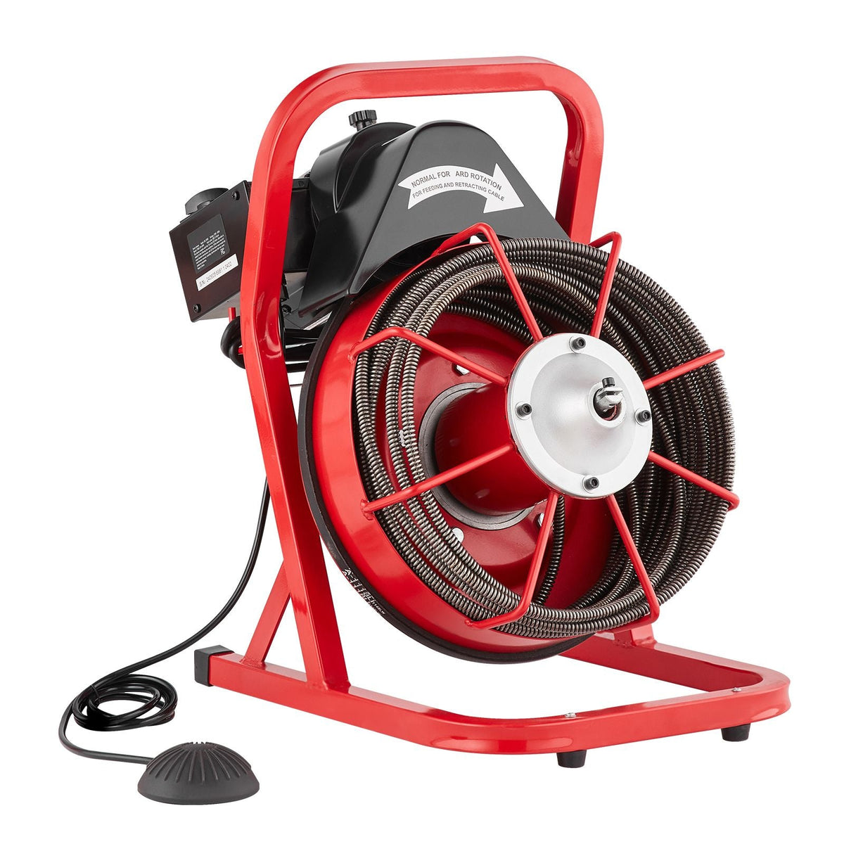 Drain Cleaner Machine 50FT x 3/8 Inch, Sewer Snake Auger Manual Feed, 250W Electric Drain Cleaning Machine with 4 Cutters & Air-activated Foot Switch for 2" to 4" Pipes