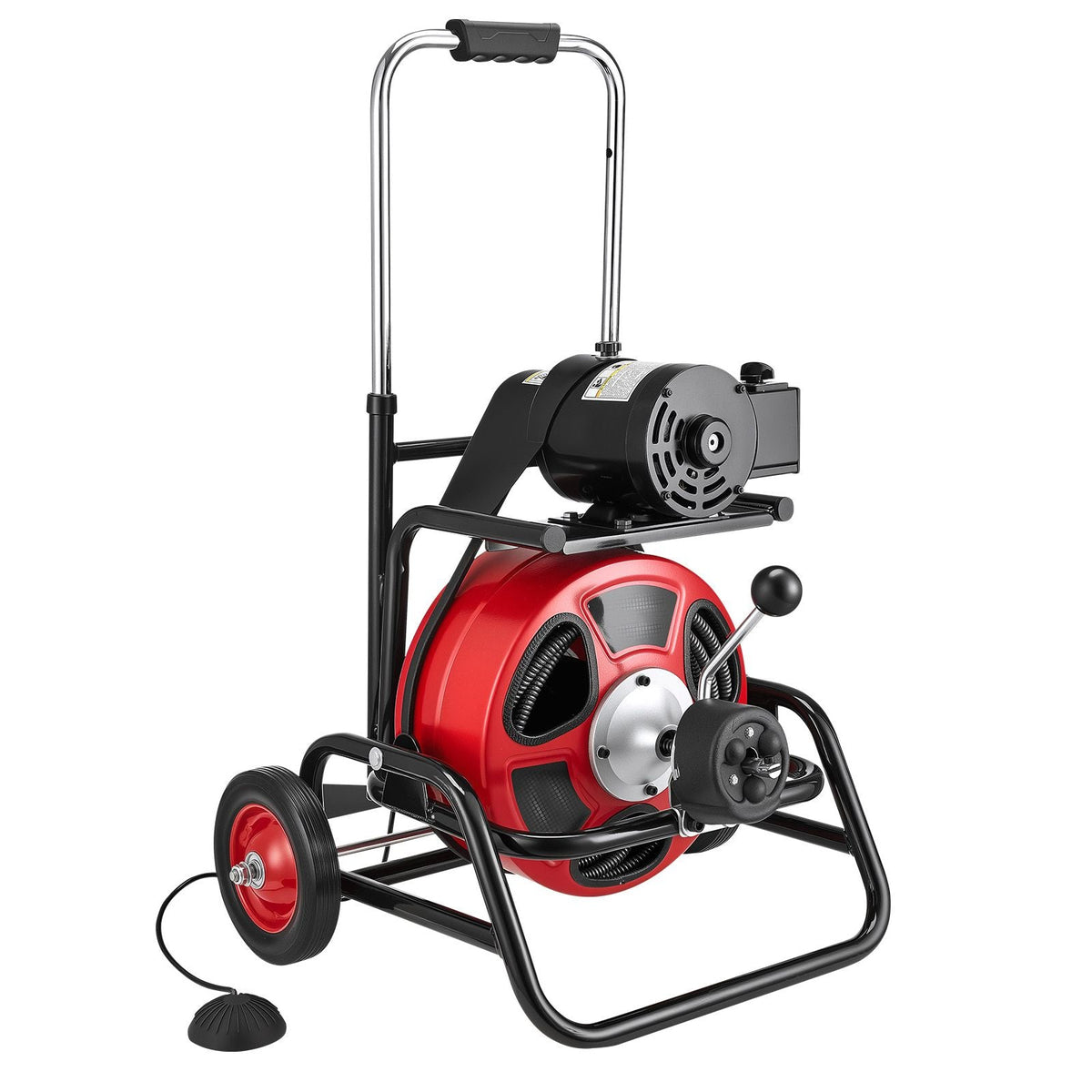 Drain Cleaner Machine 75 FT x 1/2 Inch, Auto Feed Sewer Snake Auger, Portable Drain Cleaning Machine with Climbing Wheels, Adjustable Drum, 8 Cutters & Foot Switch for 2" to 6" Pipes