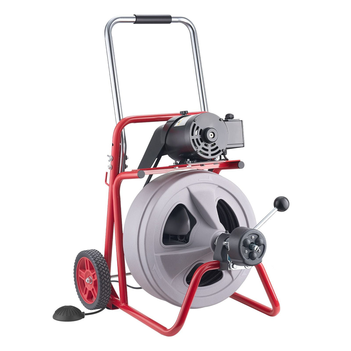 Drain Cleaner Machine 75 FT x 1/2 Inch, Auto Feed Sewer Snake Drain Auger on Wheels, Portable Drain Cleaning Machine with 8 Cutters & Air-Activated Foot Switch for 2" to 6" Pipes