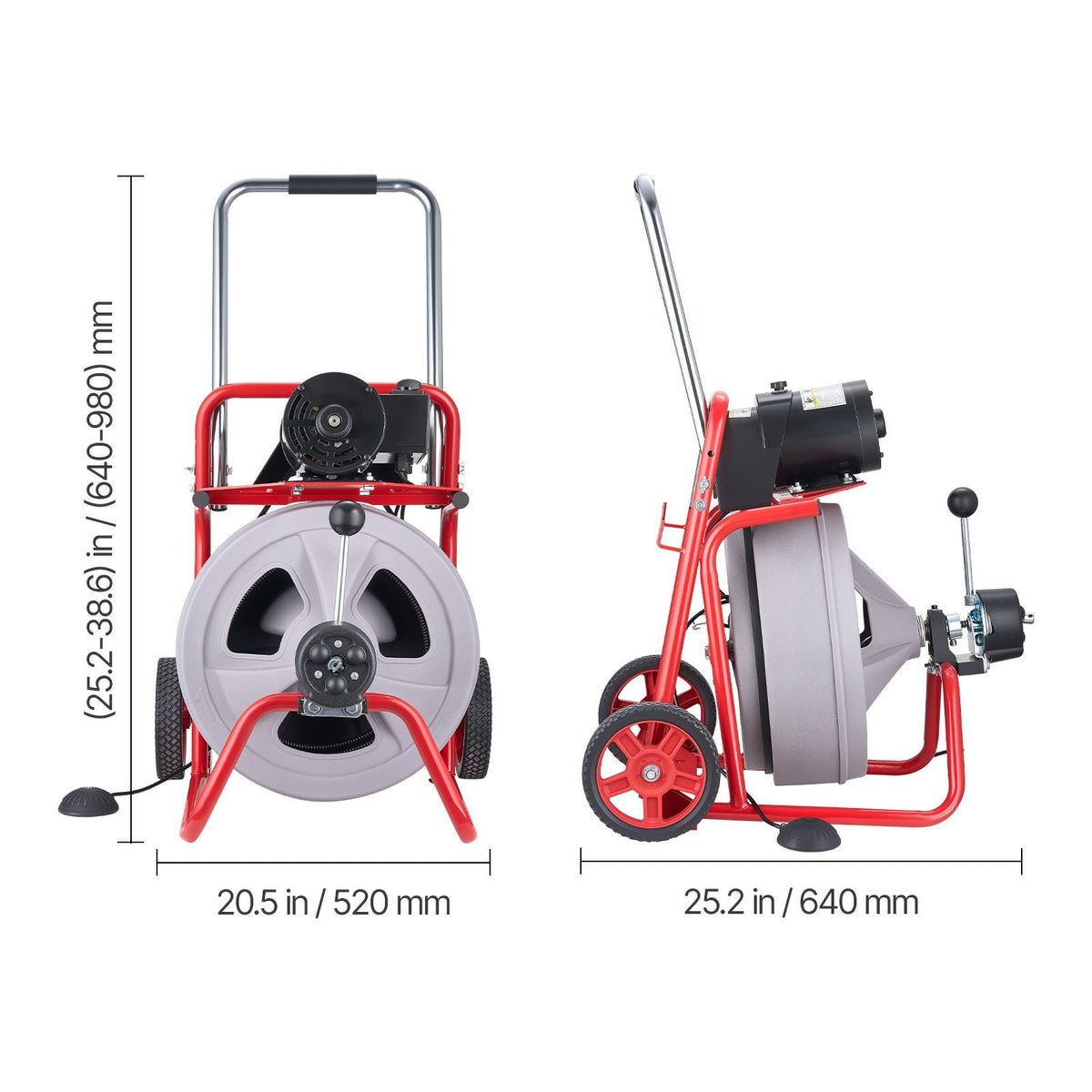 Drain Cleaner Machine 75 FT x 1/2 Inch, Auto Feed Sewer Snake Drain Auger on Wheels, Portable Drain Cleaning Machine with 8 Cutters & Air-Activated Foot Switch for 2" to 6" Pipes