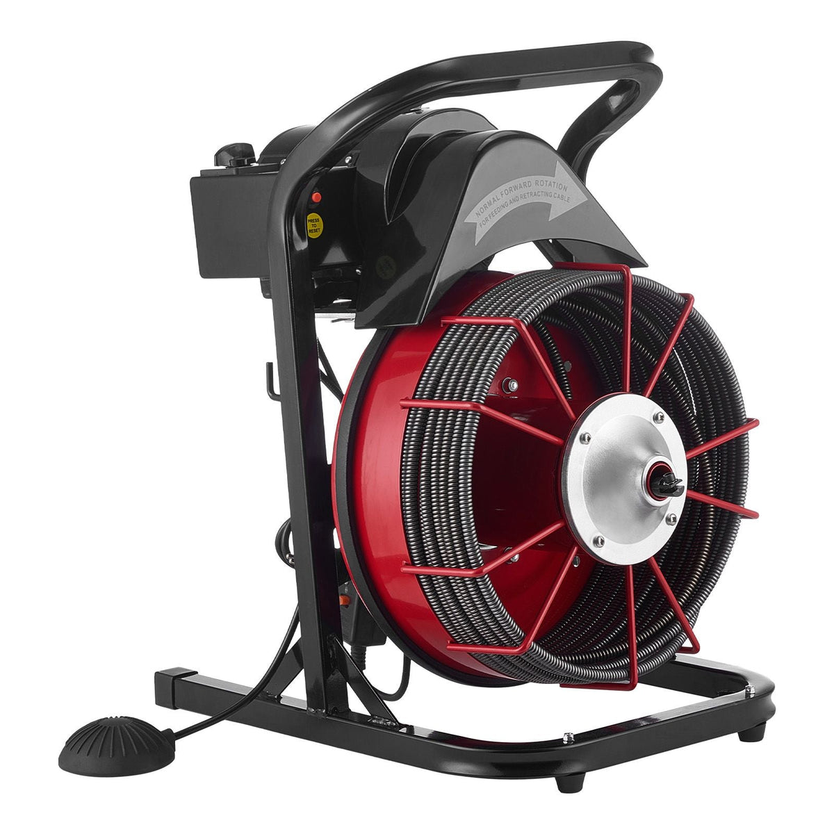 Drain Cleaner Machine 75 FT x 1/2 Inch, Sewer Snake Auger Manual Feed with 4 Cutters & Air-activated Foot Switch for 2" to 6" Pipes