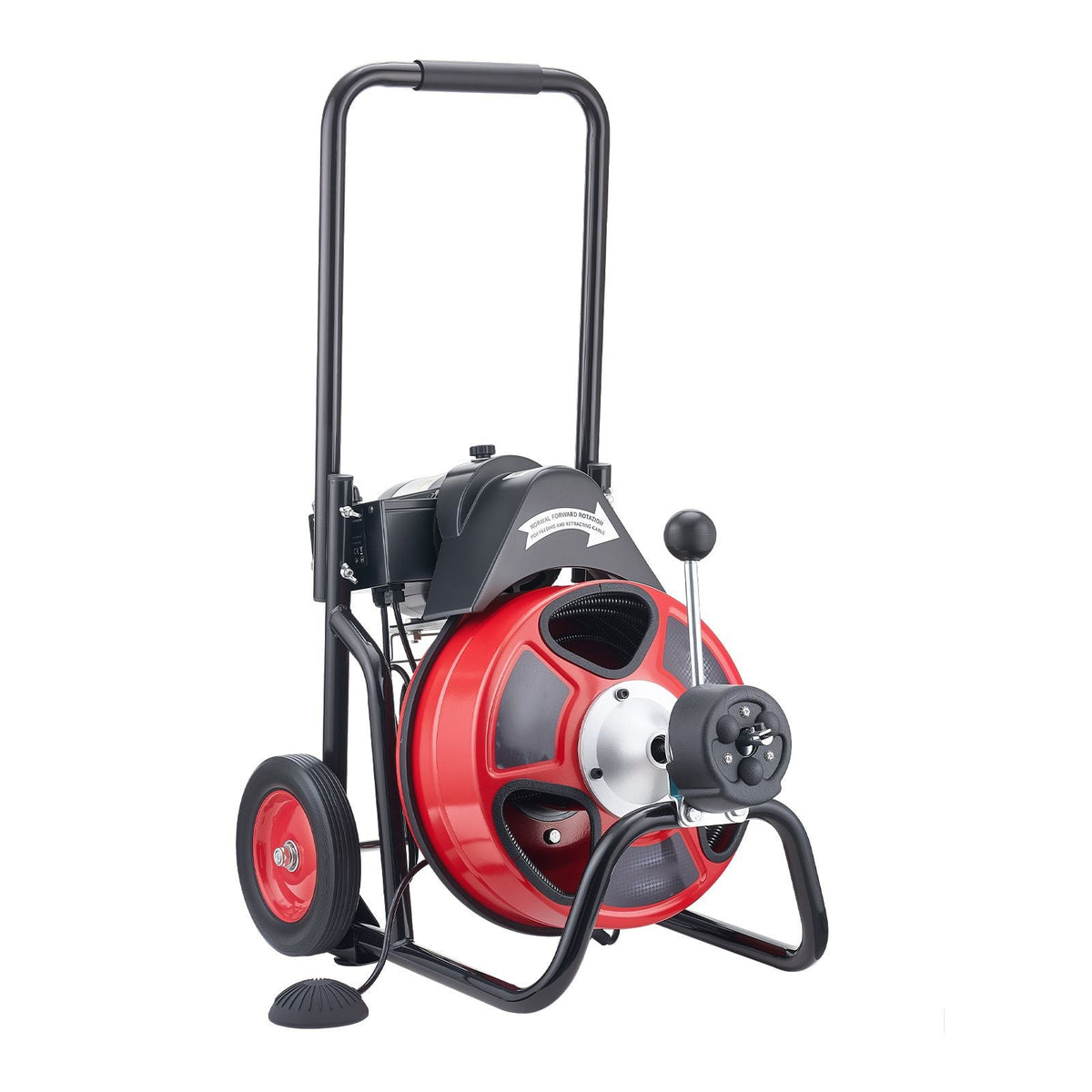 Drain Cleaner Machine 75 FT x 3/8 Inch, Auto Feed Sewer Snake Auger on Wheels, Portable Drain Cleaning Machine with 4 Cutters & Air-activated Foot Switch for 2" to 4" Pipes