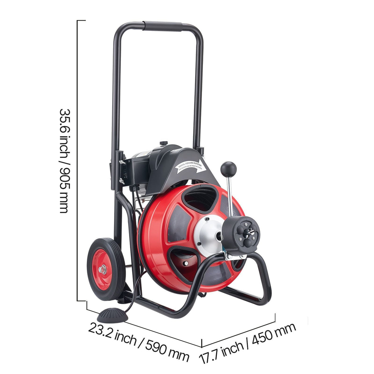 Drain Cleaner Machine 75 FT x 3/8 Inch, Auto Feed Sewer Snake Auger on Wheels, Portable Drain Cleaning Machine with 4 Cutters & Air-activated Foot Switch for 2" to 4" Pipes