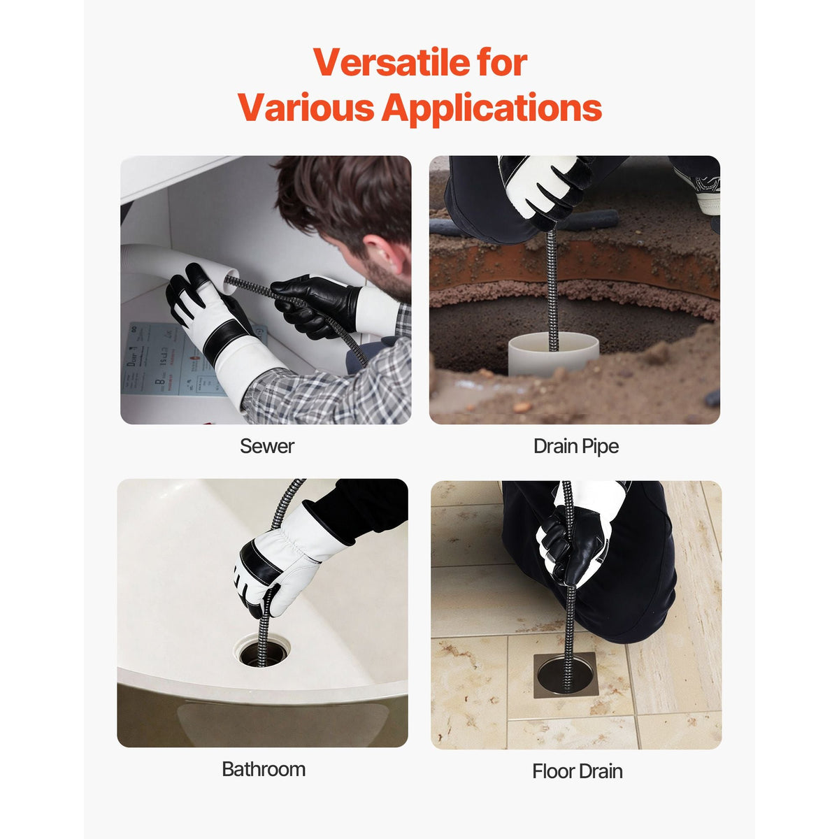 Drain Cleaner Machine 75 FT x 3/8 Inch, Auto Feed Sewer Snake Auger on Wheels, Portable Drain Cleaning Machine with 4 Cutters & Air-activated Foot Switch for 2" to 4" Pipes