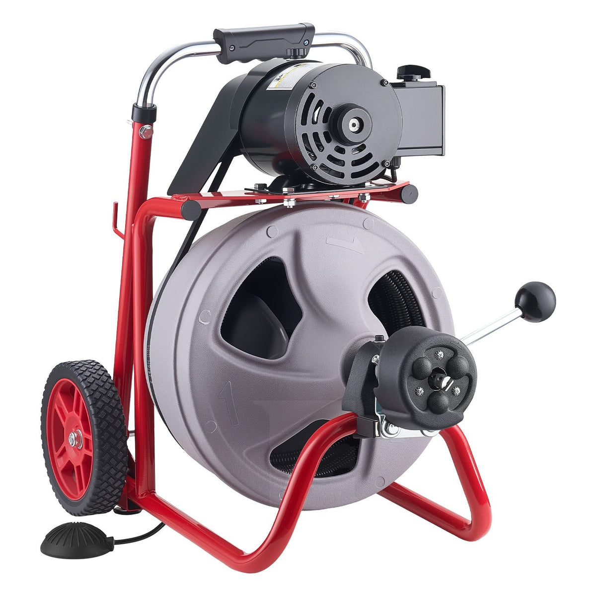 Drain Cleaner Machine 75 FT x 3/8 Inch, Auto Feed Sewer Snake Drain Auger on Wheels, Portable Drain Cleaning Machine with 8 Cutters & Air-Activated Foot Switch for 2" to 4" Pipes