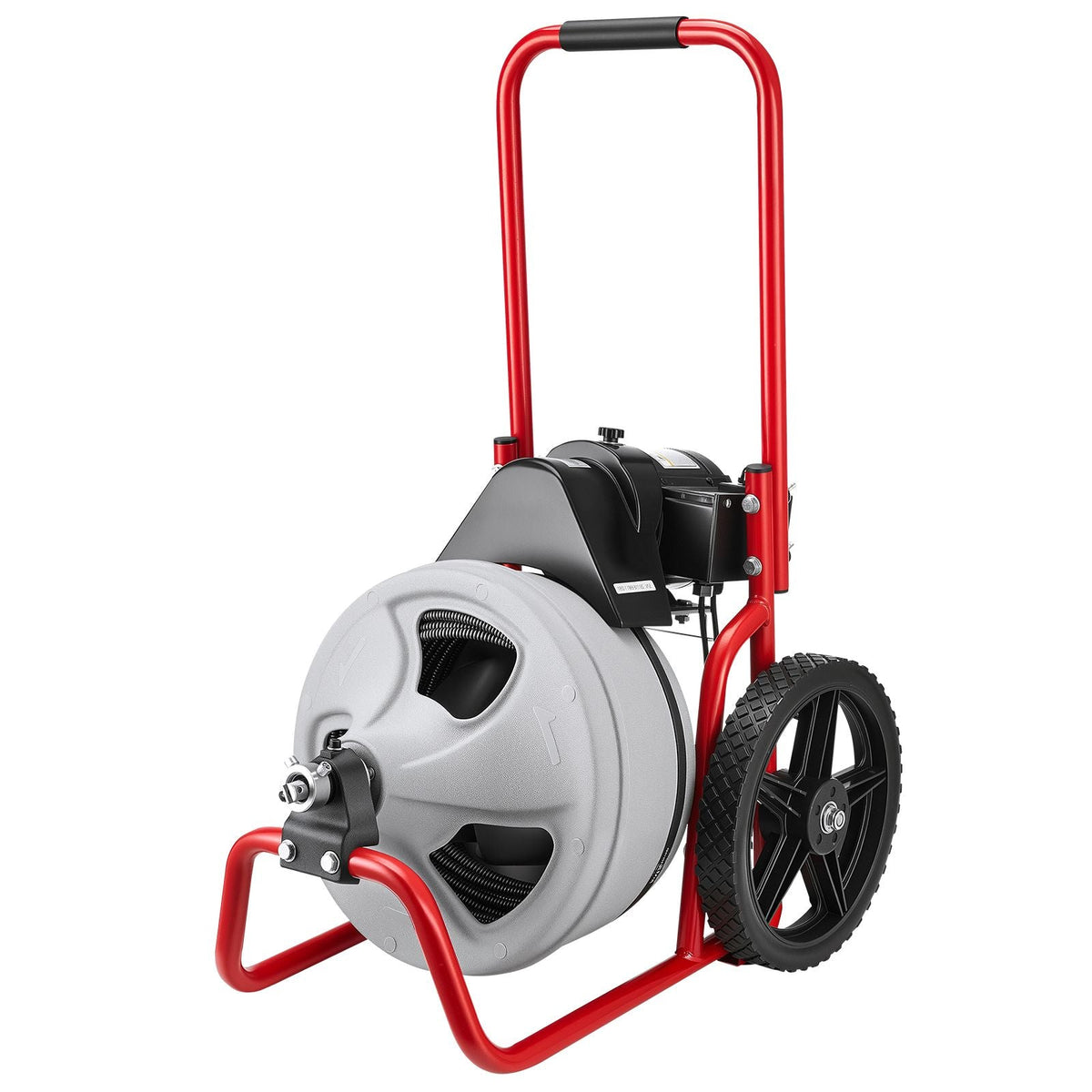 Drain Cleaner Machine 75 FT x 3/8 Inch, Sewer Snake Auger Manual Feed on Wheels, Portable Drain Cleaning Machine with 6 Cutters & Air-activated Foot Switch for 2" to 4" Pipes