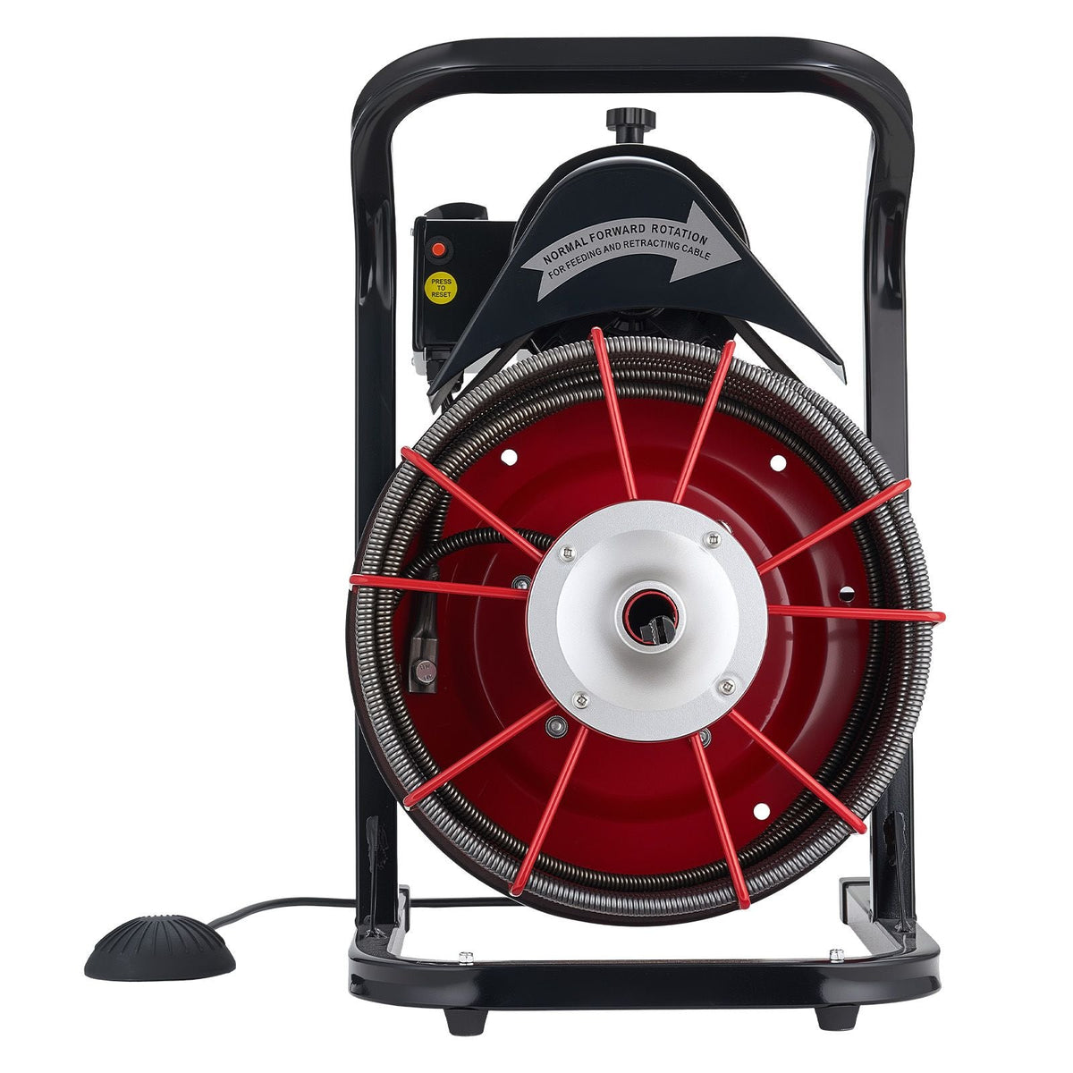 Drain Cleaner Machine 75 FT x 3/8 Inch, Sewer Snake Auger Manual Feed with 4 Cutters & Air-activated Foot Switch for 2" to 4" Pipes