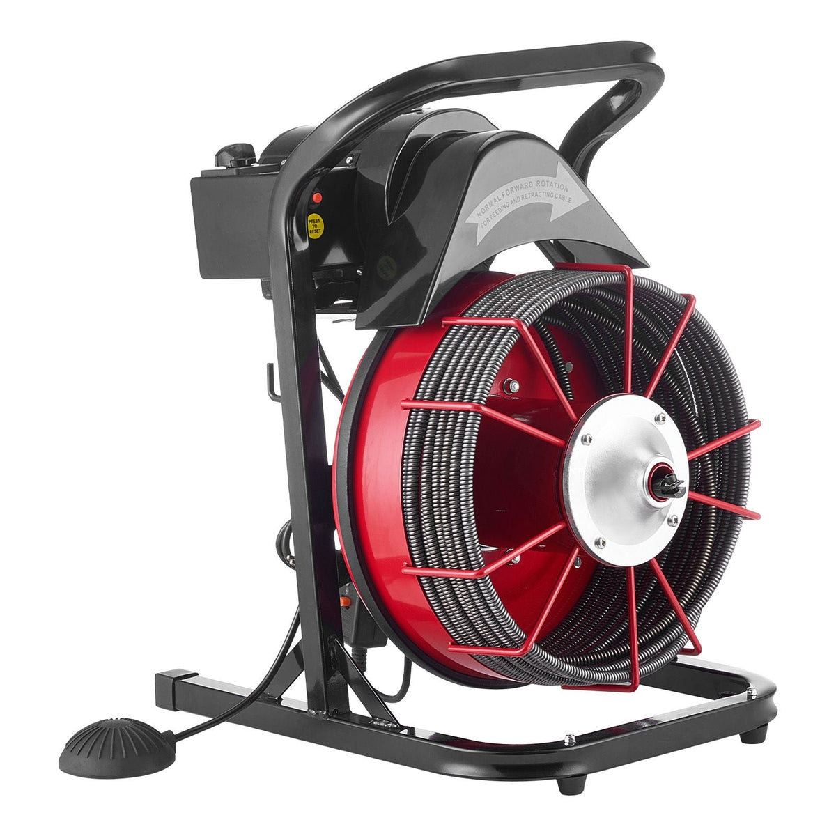 Drain Cleaner Machine 75 FT x 3/8 Inch, Sewer Snake Auger Manual Feed with 4 Cutters & Air-activated Foot Switch for 2" to 4" Pipes