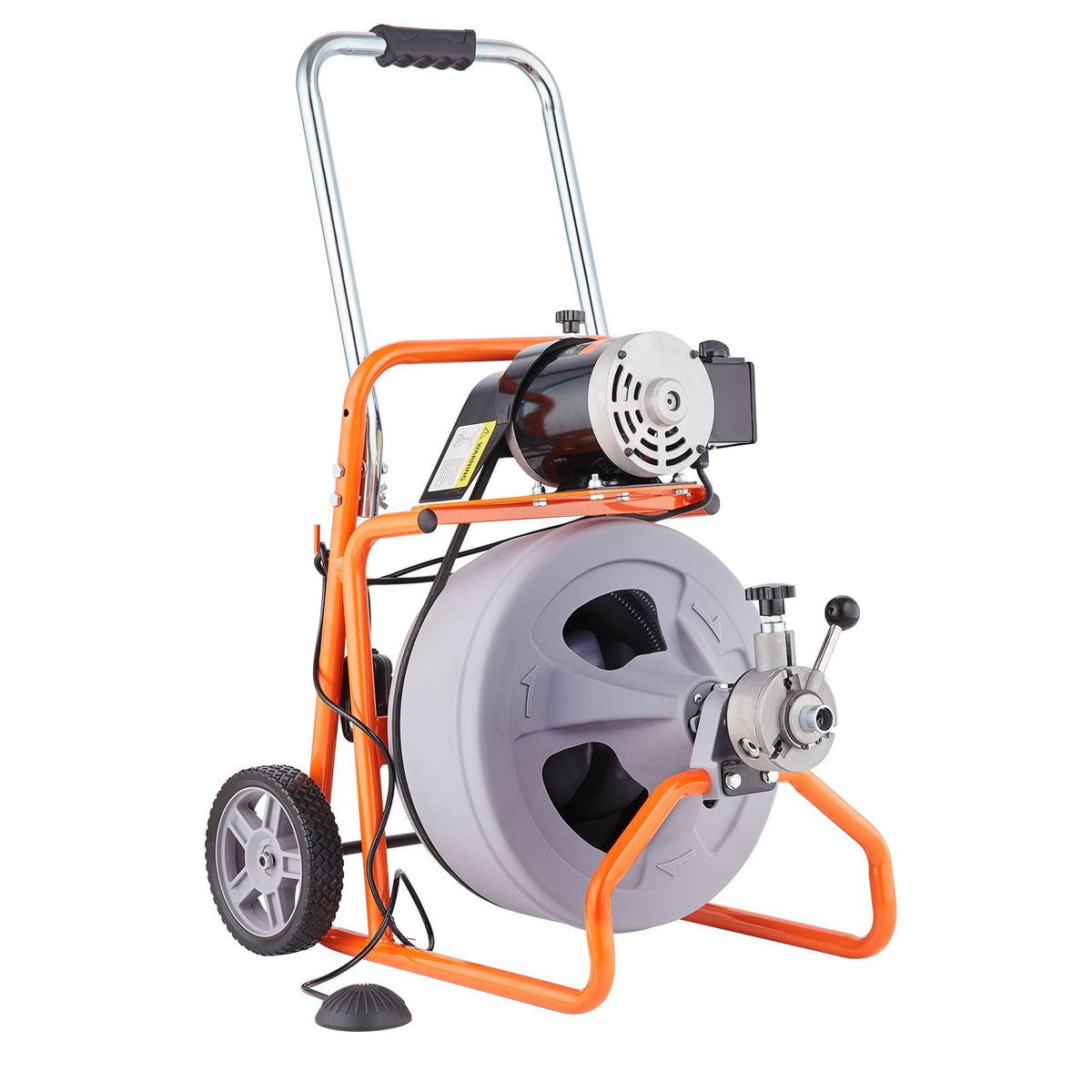Drain Cleaner Machine 75FT x 1/2 Inch, Auto Feed Sewer Snake Drain Auger on Wheels, Portable Drain Cleaning Machine with 8 Cutters & Air-activated Foot Switch for 2" to 4" Pipes