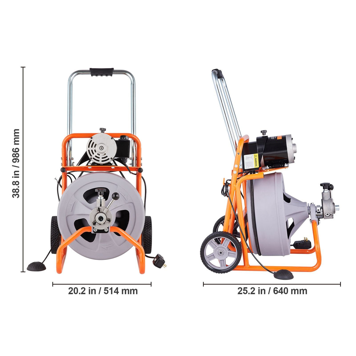 Drain Cleaner Machine 75FT x 1/2 Inch, Auto Feed Sewer Snake Drain Auger on Wheels, Portable Drain Cleaning Machine with 8 Cutters & Air-activated Foot Switch for 2" to 4" Pipes