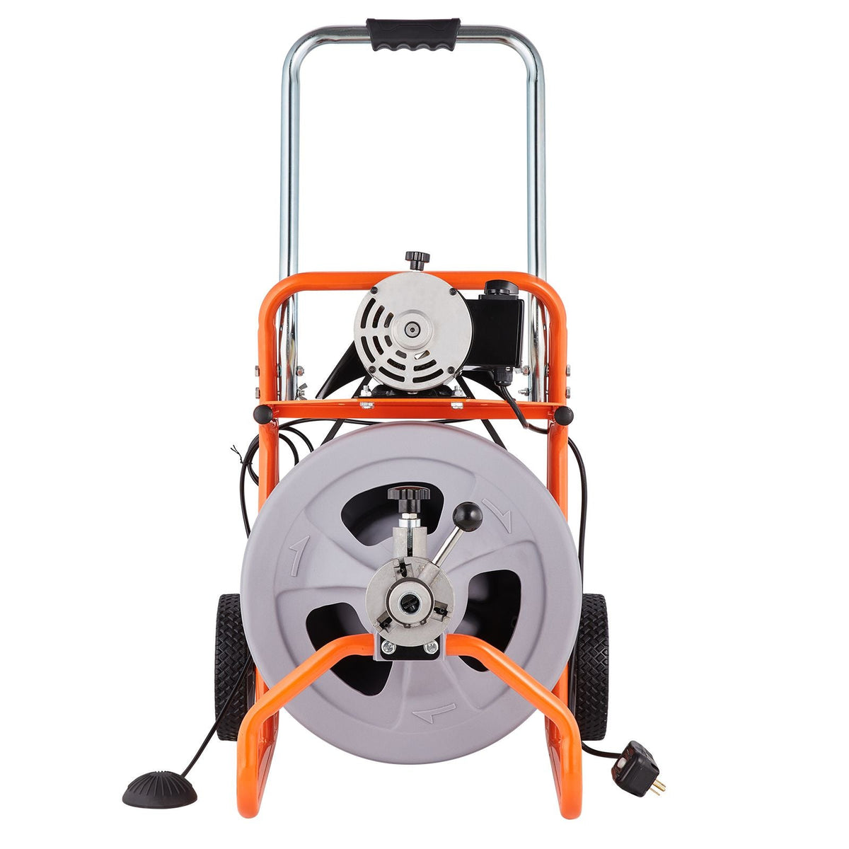 Drain Cleaner Machine 75FT x 1/2 Inch, Auto Feed Sewer Snake Drain Auger on Wheels, Portable Drain Cleaning Machine with 8 Cutters & Air-activated Foot Switch for 2" to 4" Pipes