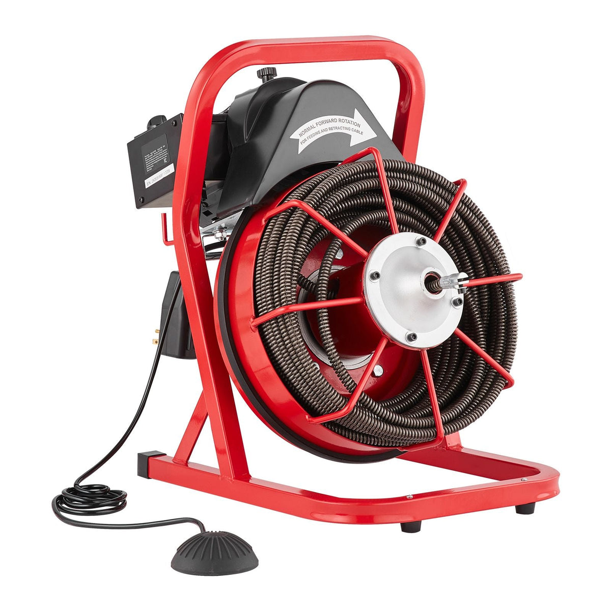 Drain Cleaner Machine 75FT x 1/2 Inch, Sewer Snake Auger Manual Feed, 370W Electric Drain Cleaning Machine with 4 Cutters & Air-activated Foot Switch for 2" to 4" Pipes