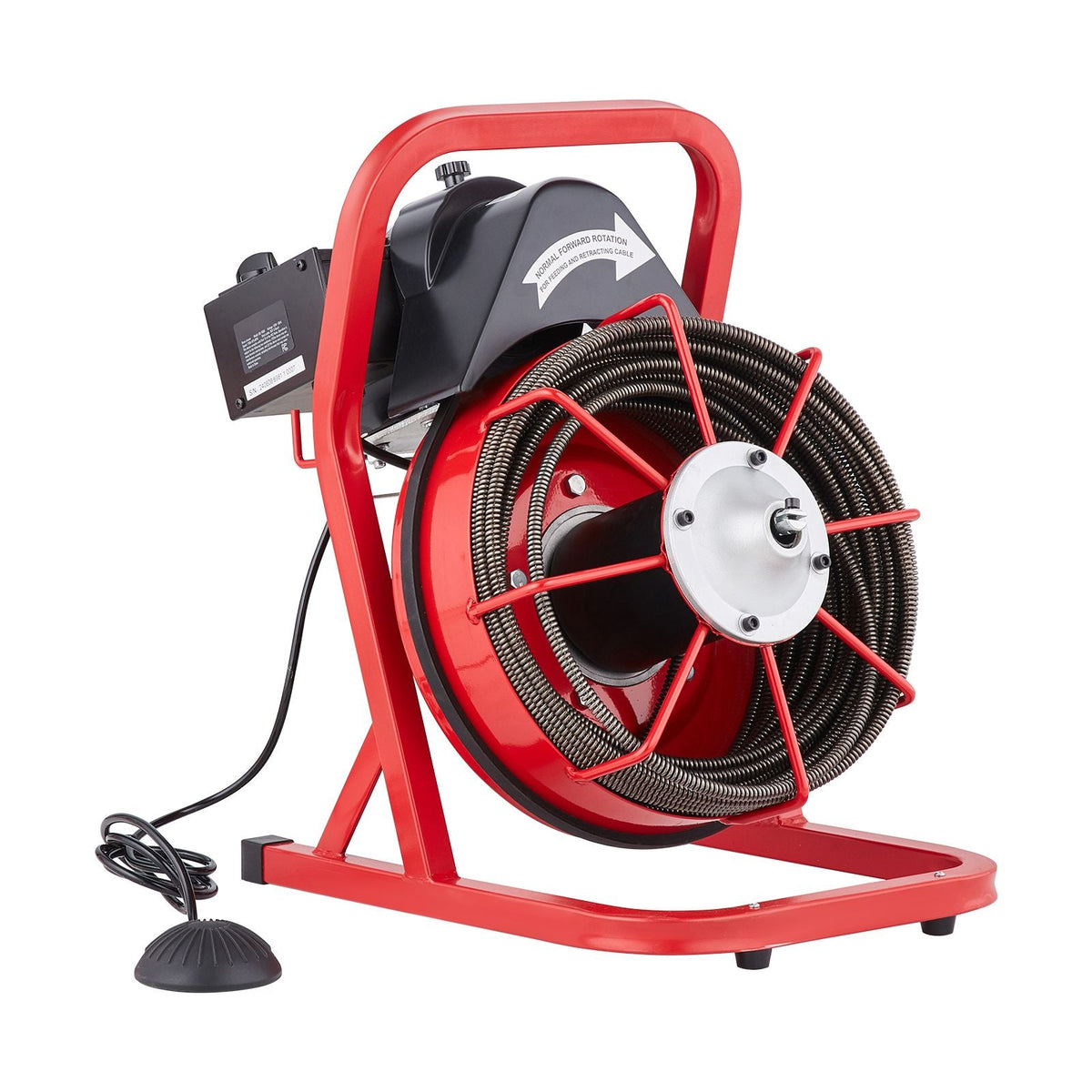 Drain Cleaner Machine 75FT x 3/8 Inch, Sewer Snake Auger Manual Feed, 250W Electric Drain Cleaning Machine with 4 Cutters & Air-activated Foot Switch for 2" to 4" Pipes