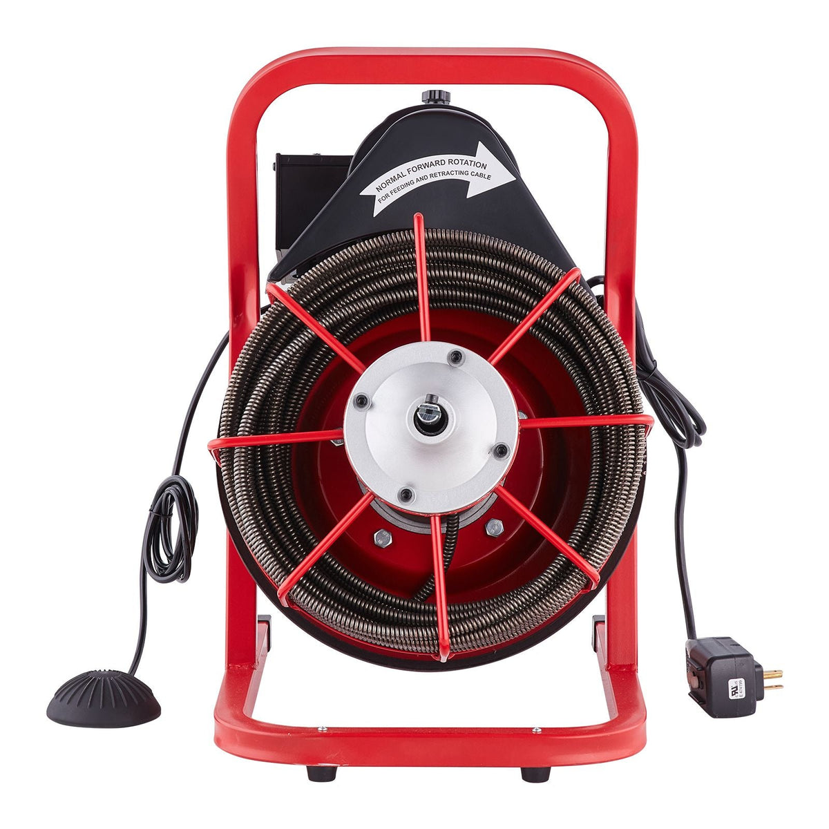 Drain Cleaner Machine 75FT x 3/8 Inch, Sewer Snake Auger Manual Feed, 250W Electric Drain Cleaning Machine with 4 Cutters & Air-activated Foot Switch for 2" to 4" Pipes