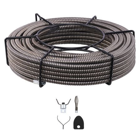 Drain Cleaning Cable 50 Feet x 3/8 Inch Solid Core Cable Sewer Cable Drain Auger Cable Cleaner Snake Clog Pipe Drain Cleaning Cable Sewer Drain Auger Snake Pipe