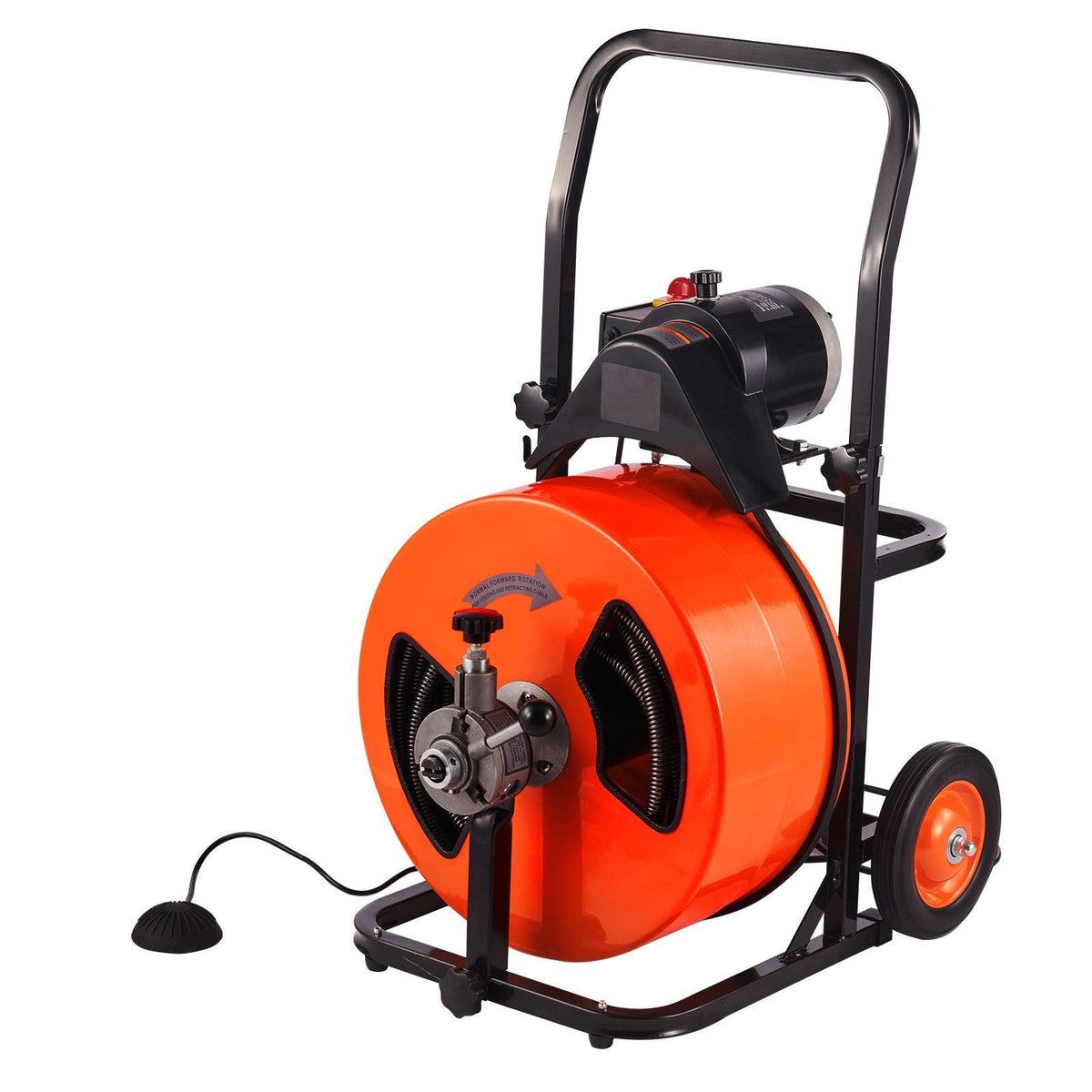 Drain Cleaning Machine 100FT x 3/4 Inch, Sewer Snake Machine Auto Feed, Drain Auger Cleaner with 4 Cutter & Air-Activated Foot Switch for 1" to 4" Pipes