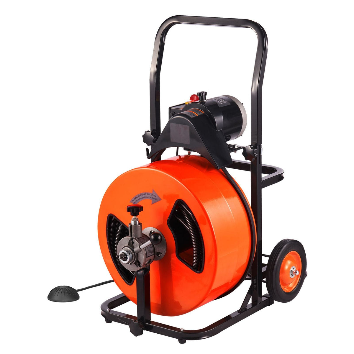 Drain Cleaning Machine 100FT x 3/4 Inch, Sewer Snake Machine Auto Feed, Drain Auger Cleaner with 4 Cutter & Air-Activated Foot Switch for 1" to 4" Pipes