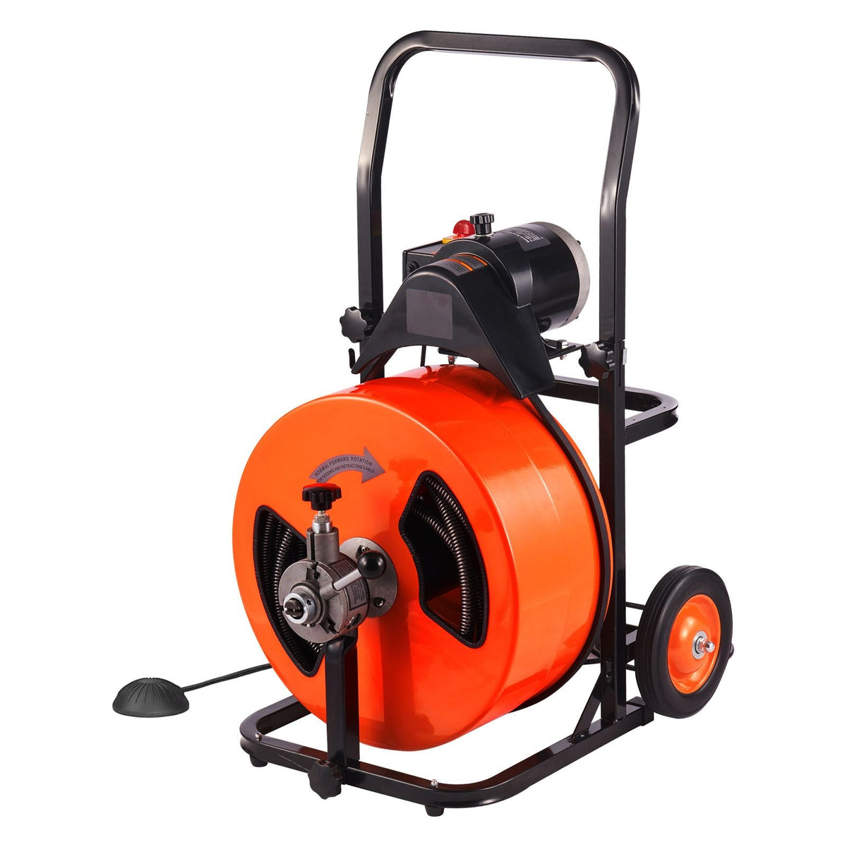 Drain Cleaning Machine 100FT x 3/4 Inch, Sewer Snake Machine Auto Feed, Drain Auger Cleaner with 4 Cutter & Air-Activated Foot Switch for 1" to 4" Pipes