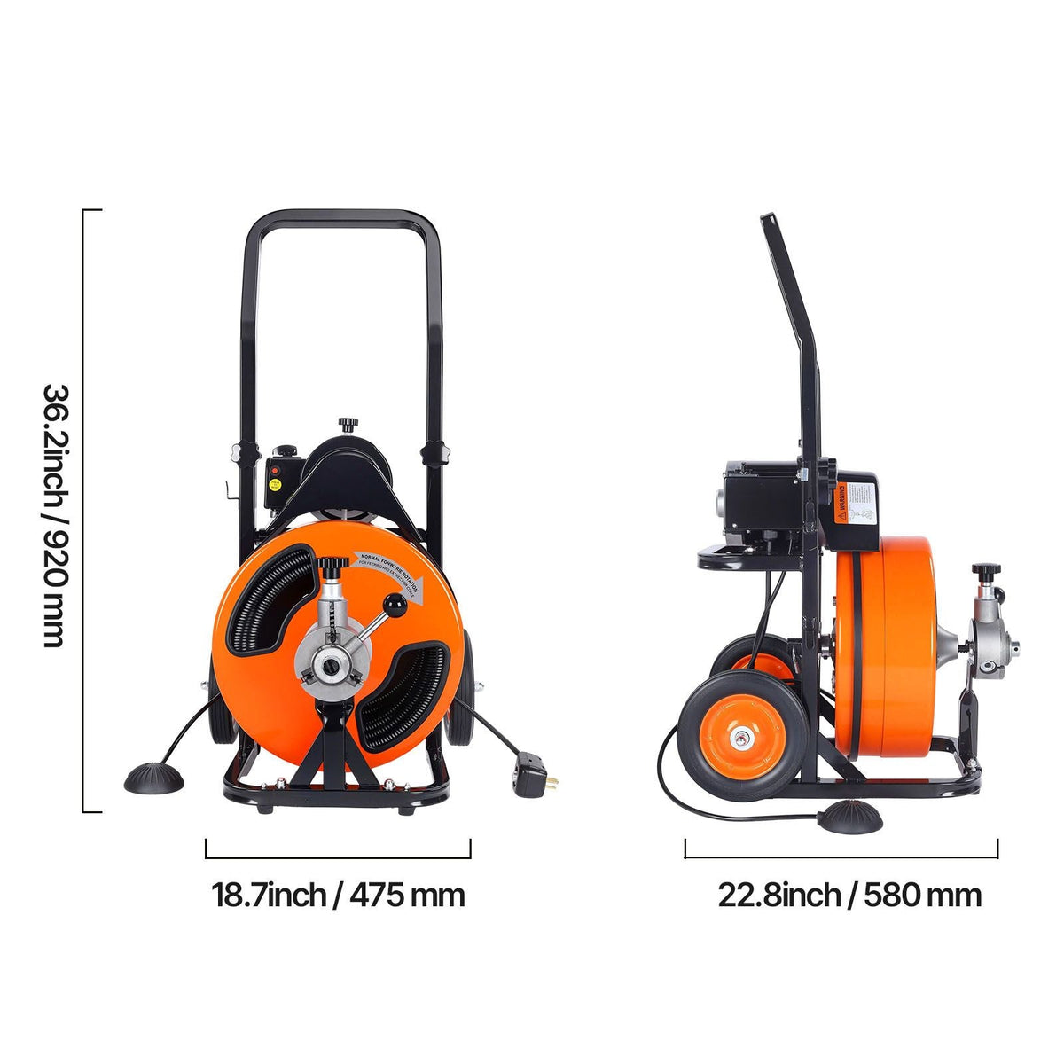Drain Cleaning Machine 100FT x 3/8 Inch, Sewer Snake Machine Auto Feed, Drain Auger Cleaner with 4 Cutter & Air-Activated Foot Switch for 1" to 4" Pipes
