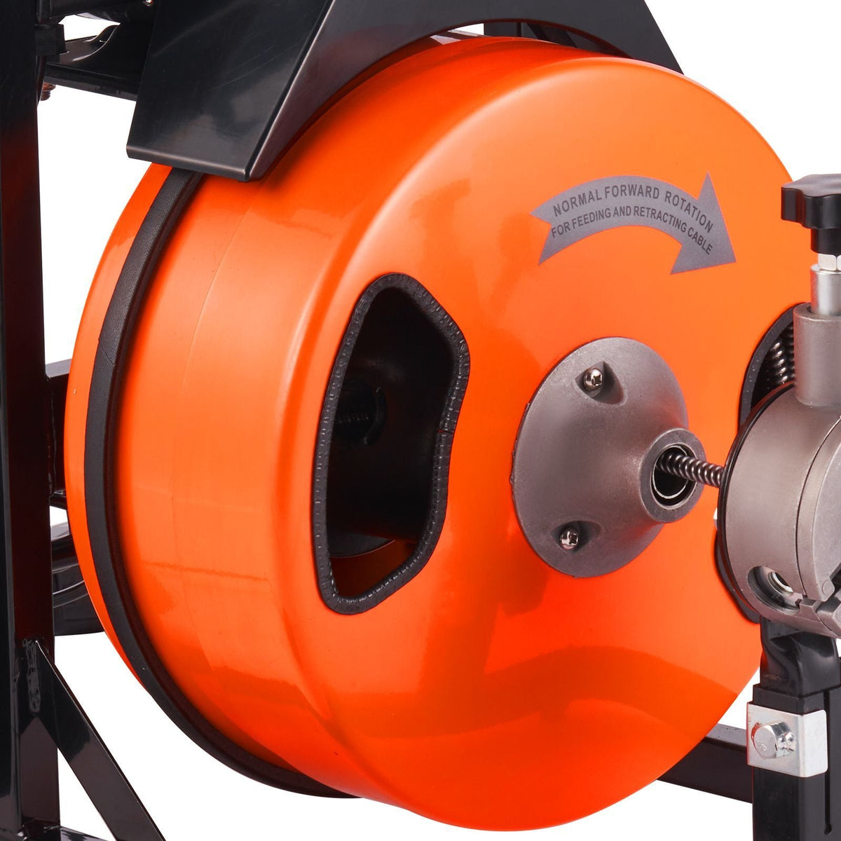 Drain Cleaning Machine 50 FT x 1/2 Inch, Sewer Auger Auto Feed with 4 Cutter & Air-activated Foot Switch for 1" to 4" Pipes, Orange, Black