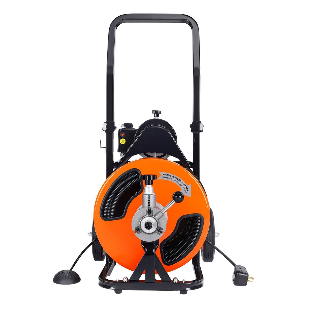Drain Cleaning Machine 50 FT x 3/8 Inch, Sewer Snake Machine Auto Feed, Drain Auger Cleaner with 4 Cutter & Air-Activated Foot Switch for 1" to 4" Pipes