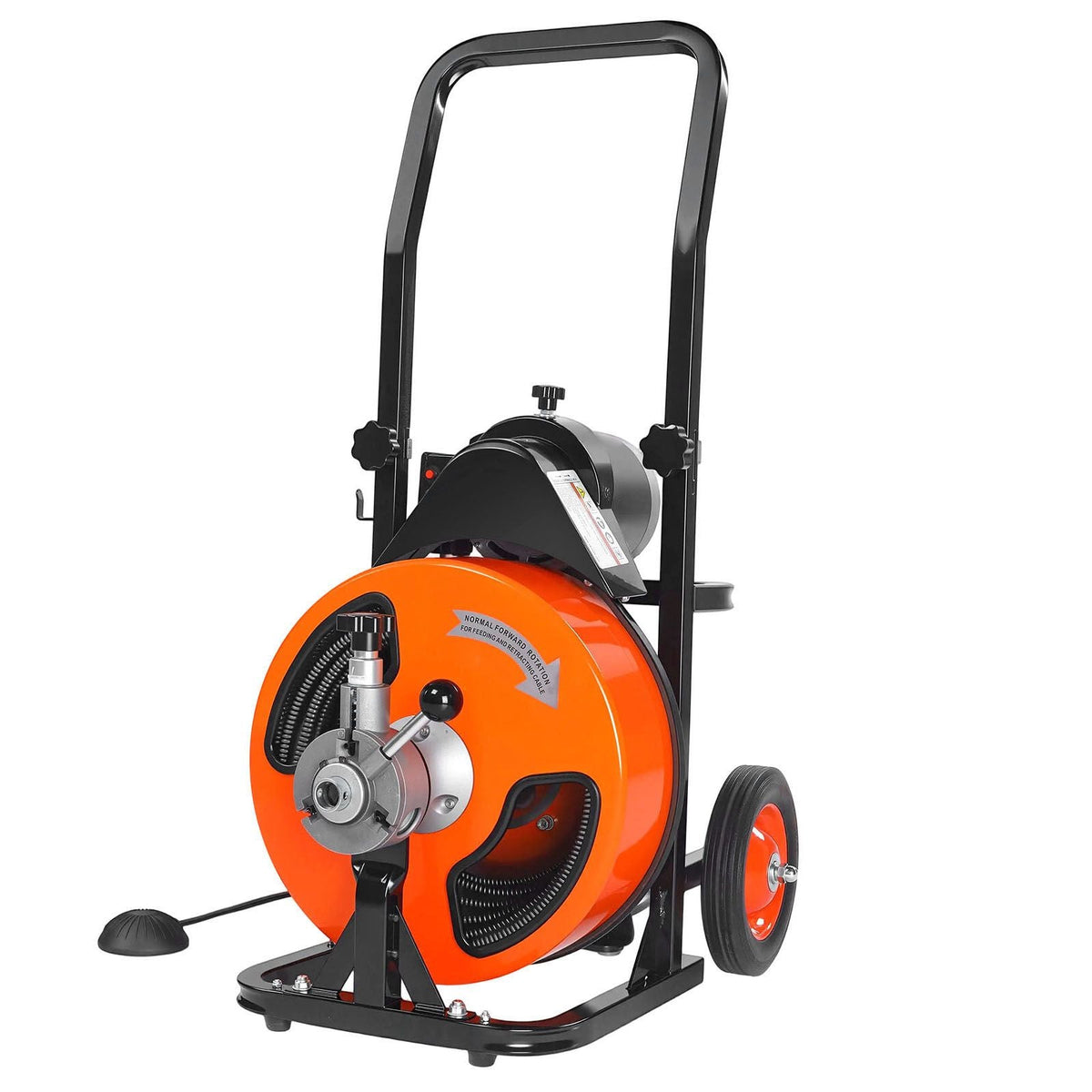 Drain Cleaning Machine 50 FT x 3/8 Inch, Sewer Snake Machine Auto Feed, Drain Auger Cleaner with 4 Cutter & Air-Activated Foot Switch for 1" to 4" Pipes