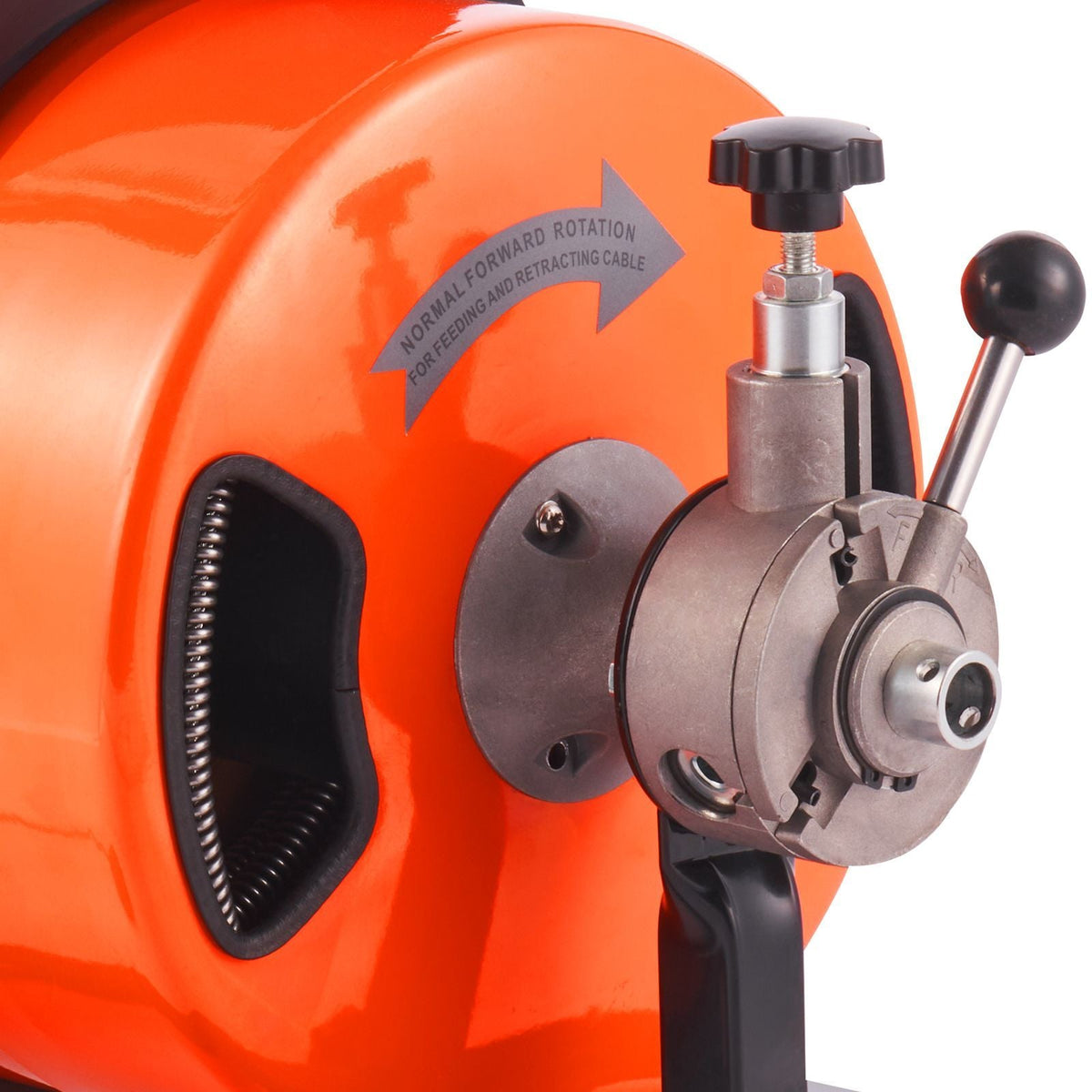 Drain Cleaning Machine 75 FT x 1/2 Inch, Sewer Auger Auto Feed with 4 Cutter & Air-activated Foot Switch for 1" to 4" Pipes, Orange, Black