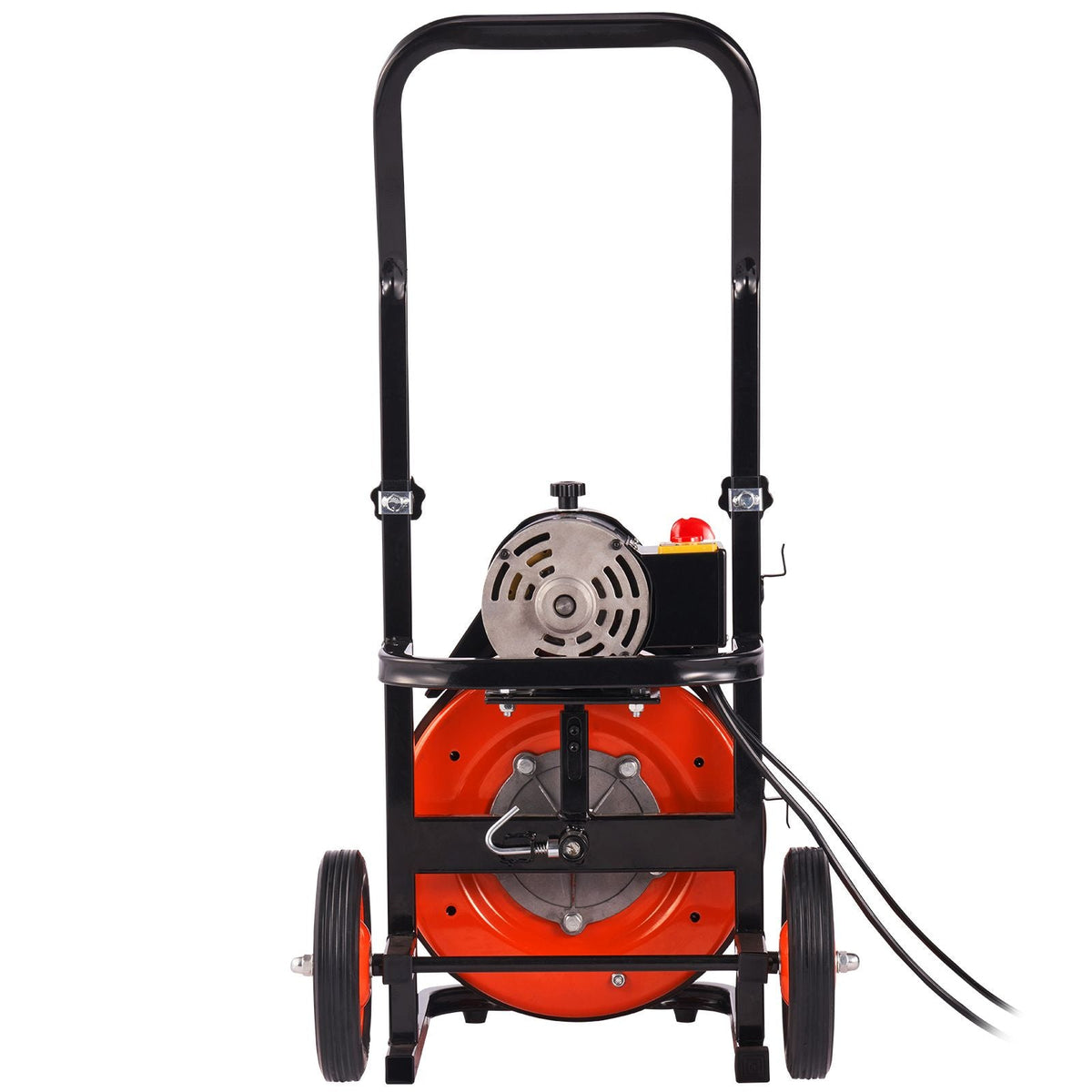 Drain Cleaning Machine 75 FT x 1/2 Inch, Sewer Auger Auto Feed with 4 Cutter & Air-activated Foot Switch for 1" to 4" Pipes, Orange, Black
