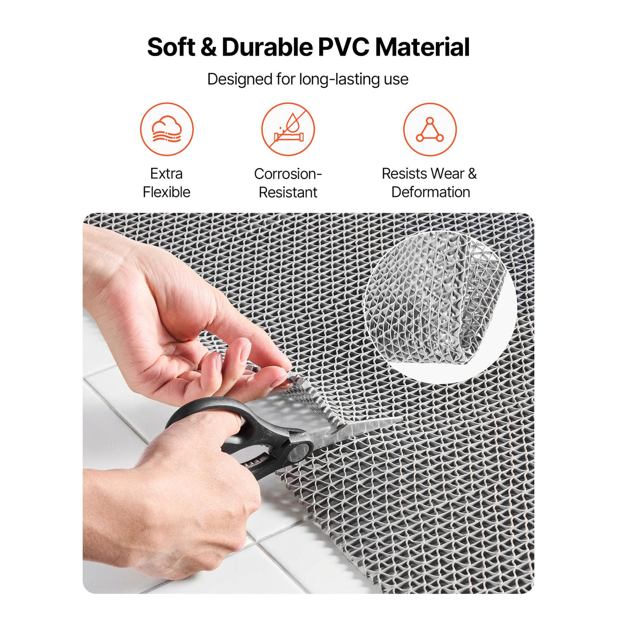 Drainage Mat, 3 x 16.4 ft, PVC Non Slip Commercial Floor Mat, Wet Area Water Drain Splash Matting Hollow Doormat Roll, for Outdoor Indoor Restaurant Swimming Pool Patio Bathroom Washroom, Gray